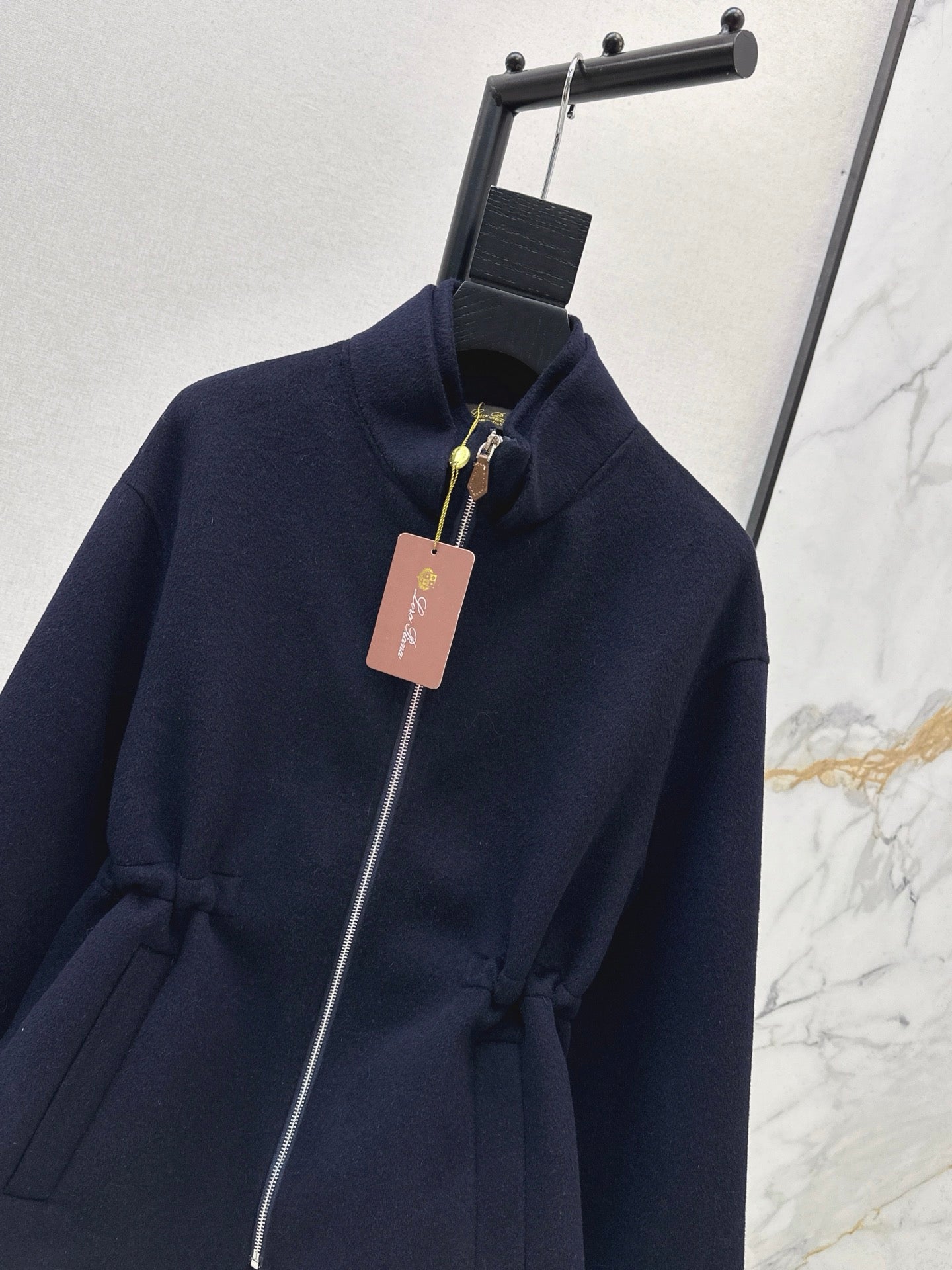 Lor 25 New Navy Blue Stand Collar Wool Cashmere Jacket