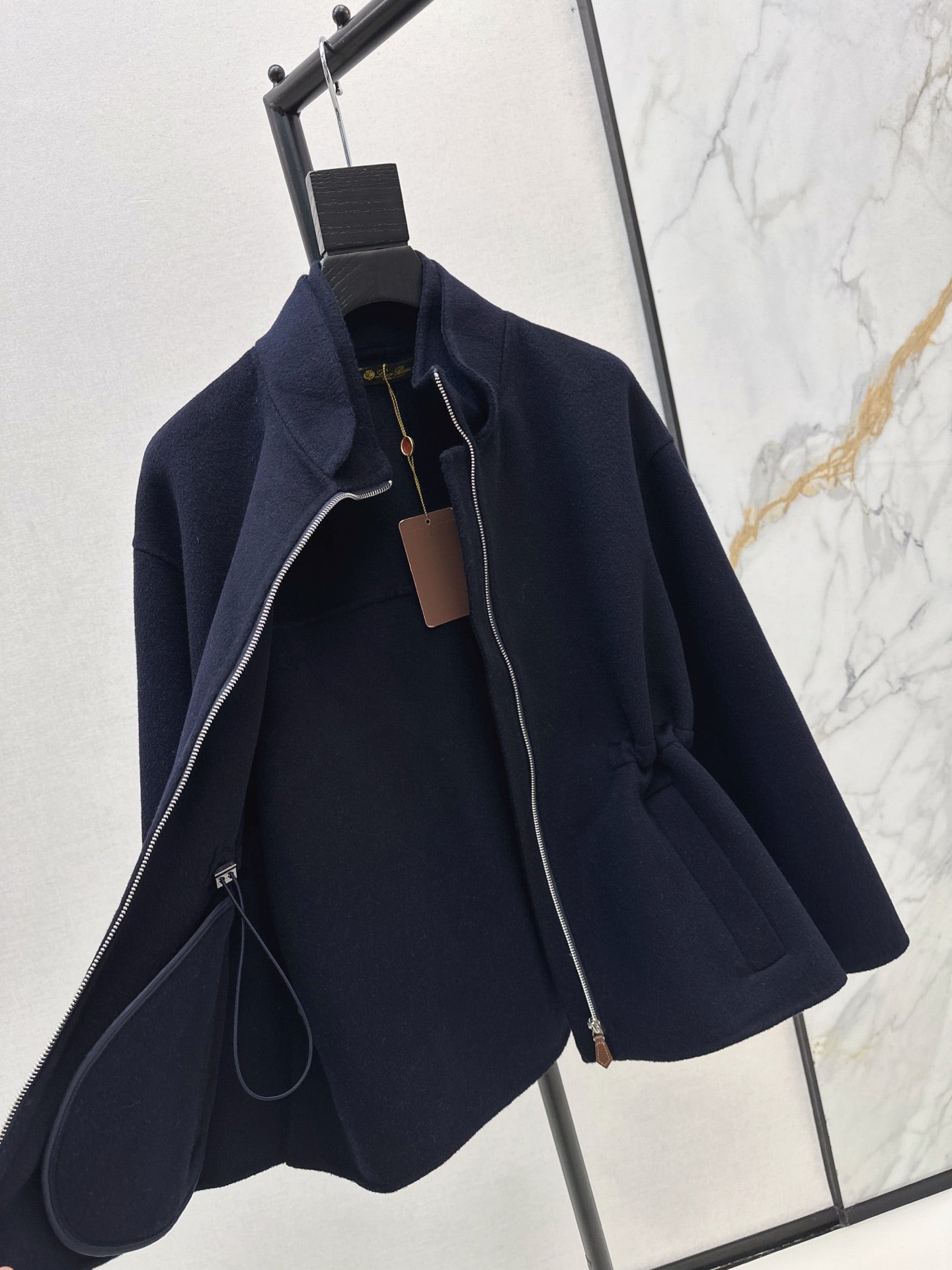 Lor 25 New Navy Blue Stand Collar Wool Cashmere Jacket