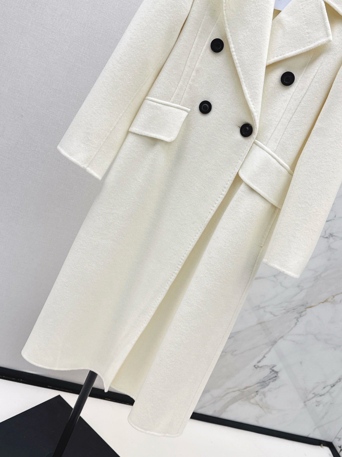 Max 25 New double-breasted lapel double-faced wool coat(WHITE/BLACK/KHAKI)