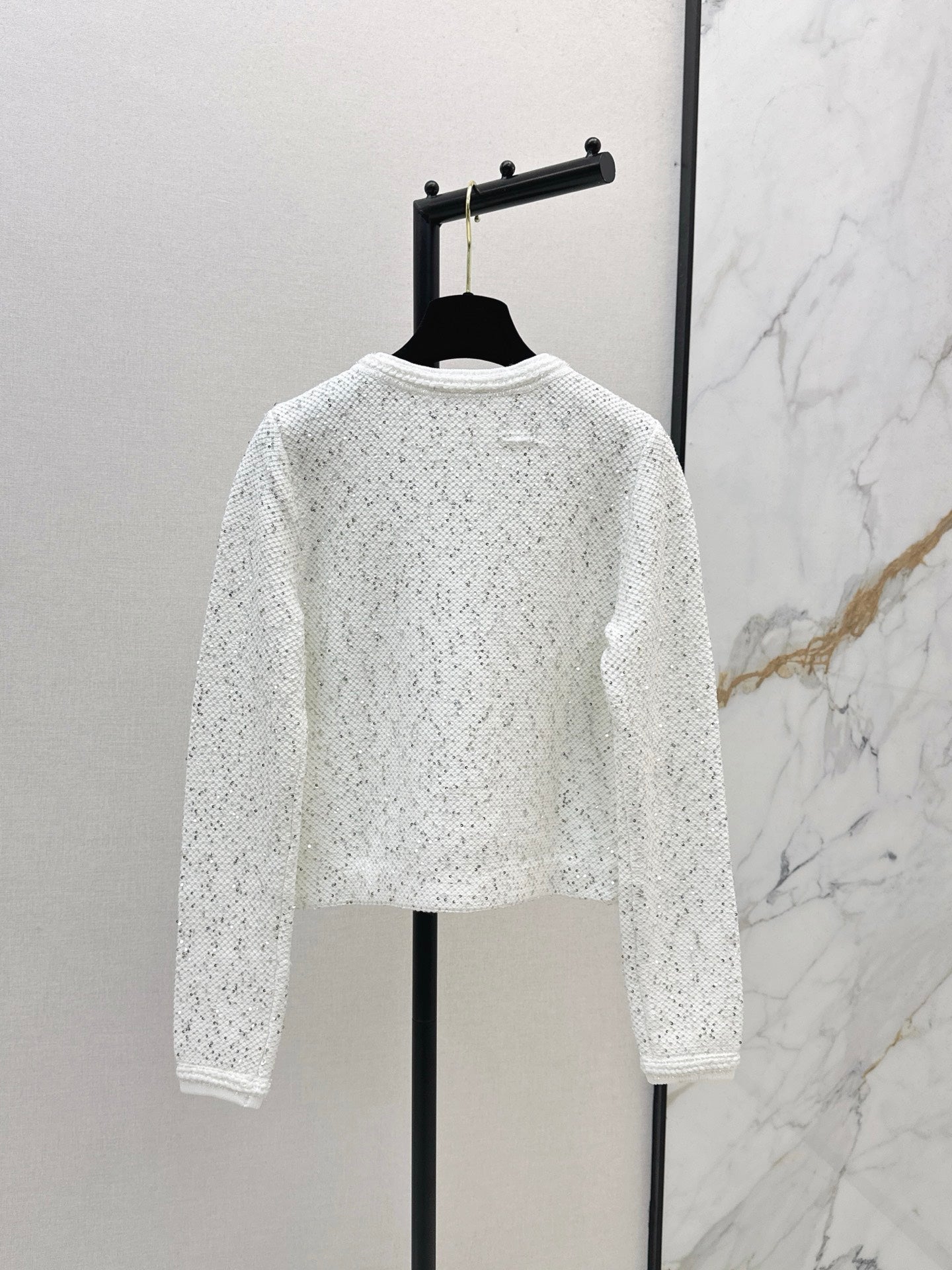 C 25 New Sequined Cropped Cardigan(WHITE/BLACK)