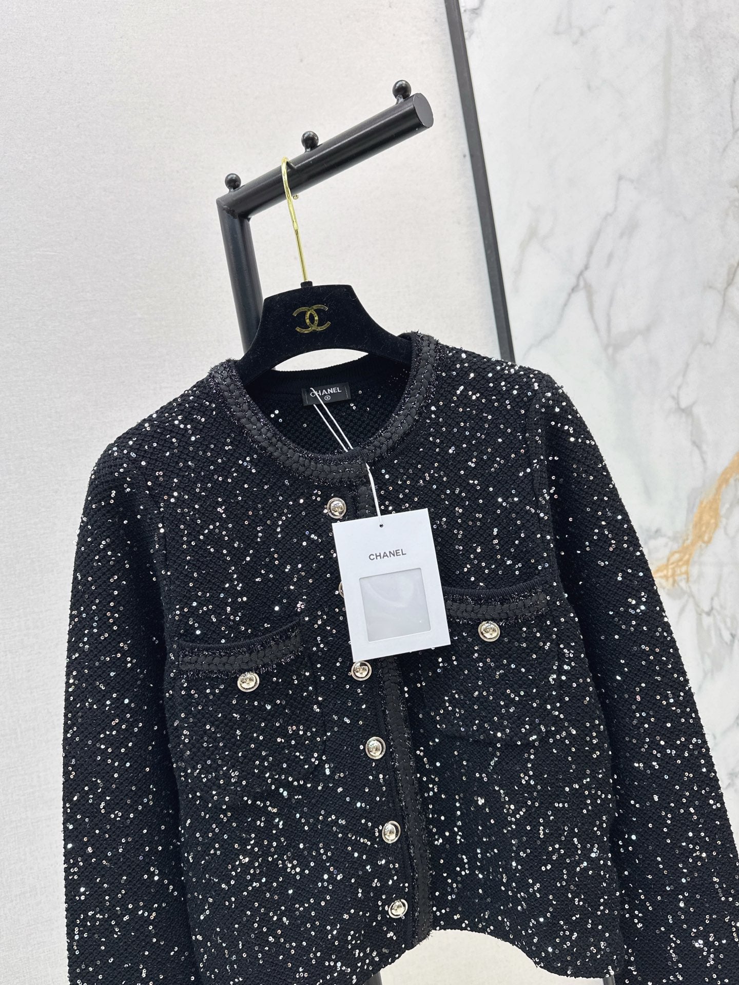 C 25 New Sequined Cropped Cardigan(WHITE/BLACK)