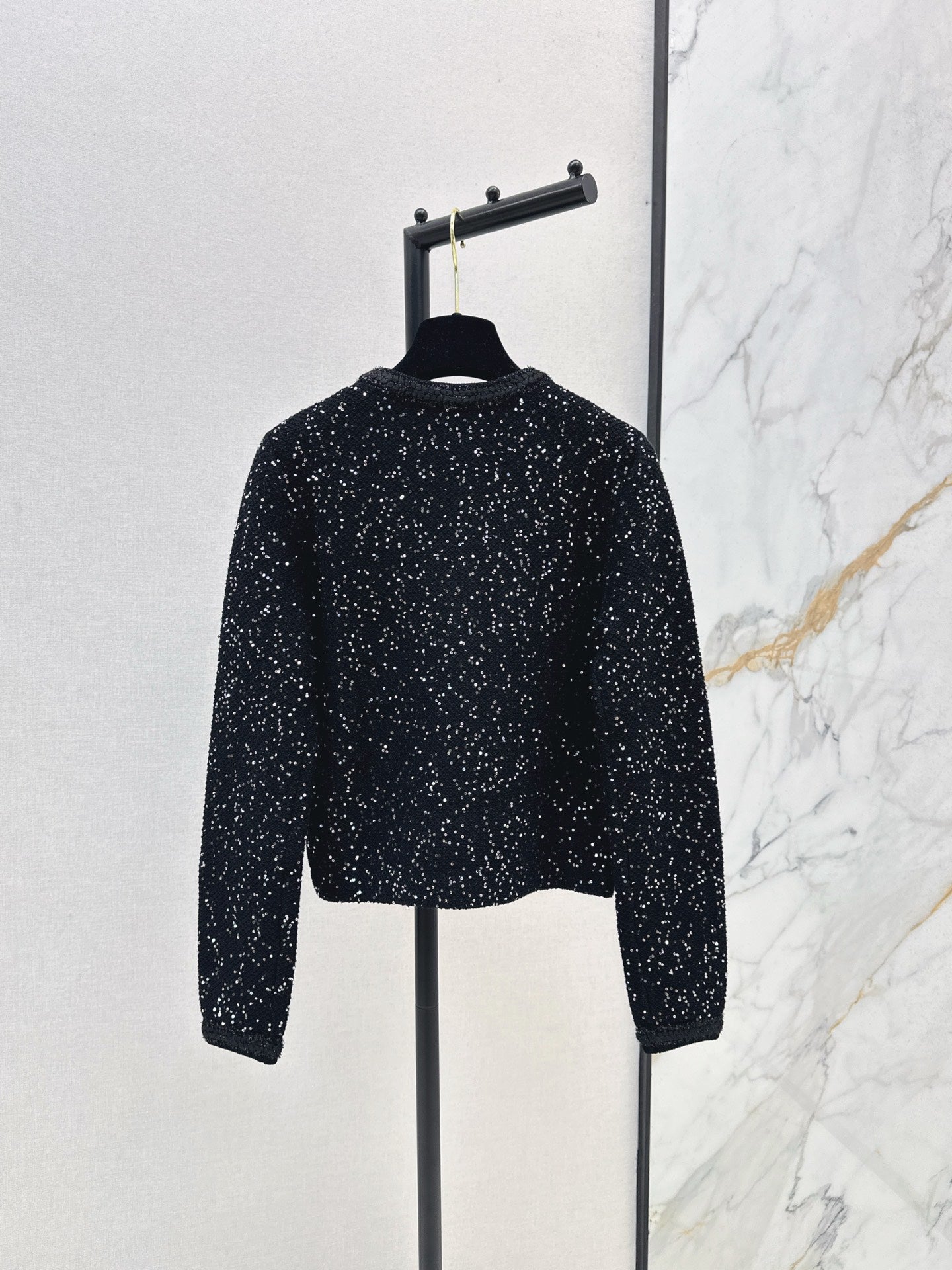 C 25 New Sequined Cropped Cardigan(WHITE/BLACK)