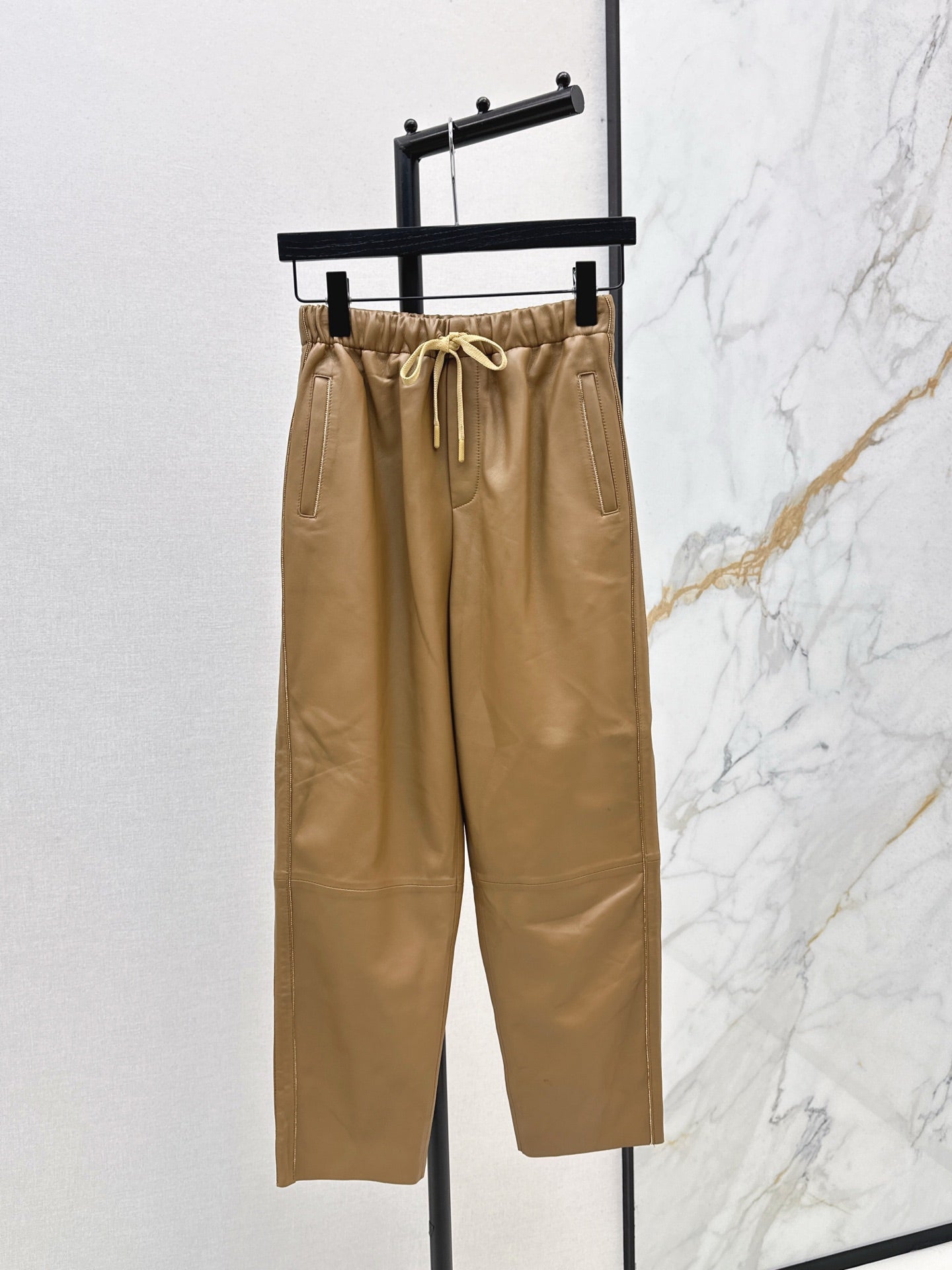 Bru 25 New beaded sheepskin elastic nine-point leather pants