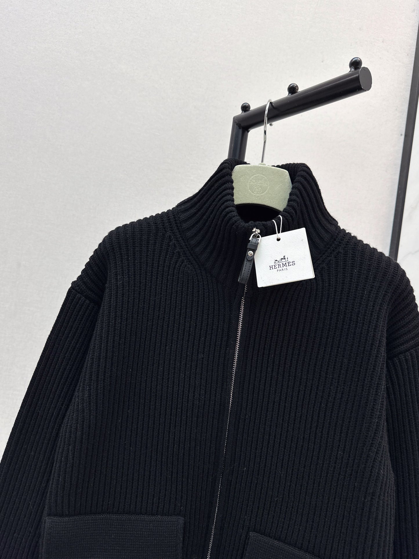 He 25 Mid-length cashmere knitted zip-up jacket(100% cashmere BEIGI/BLACK)