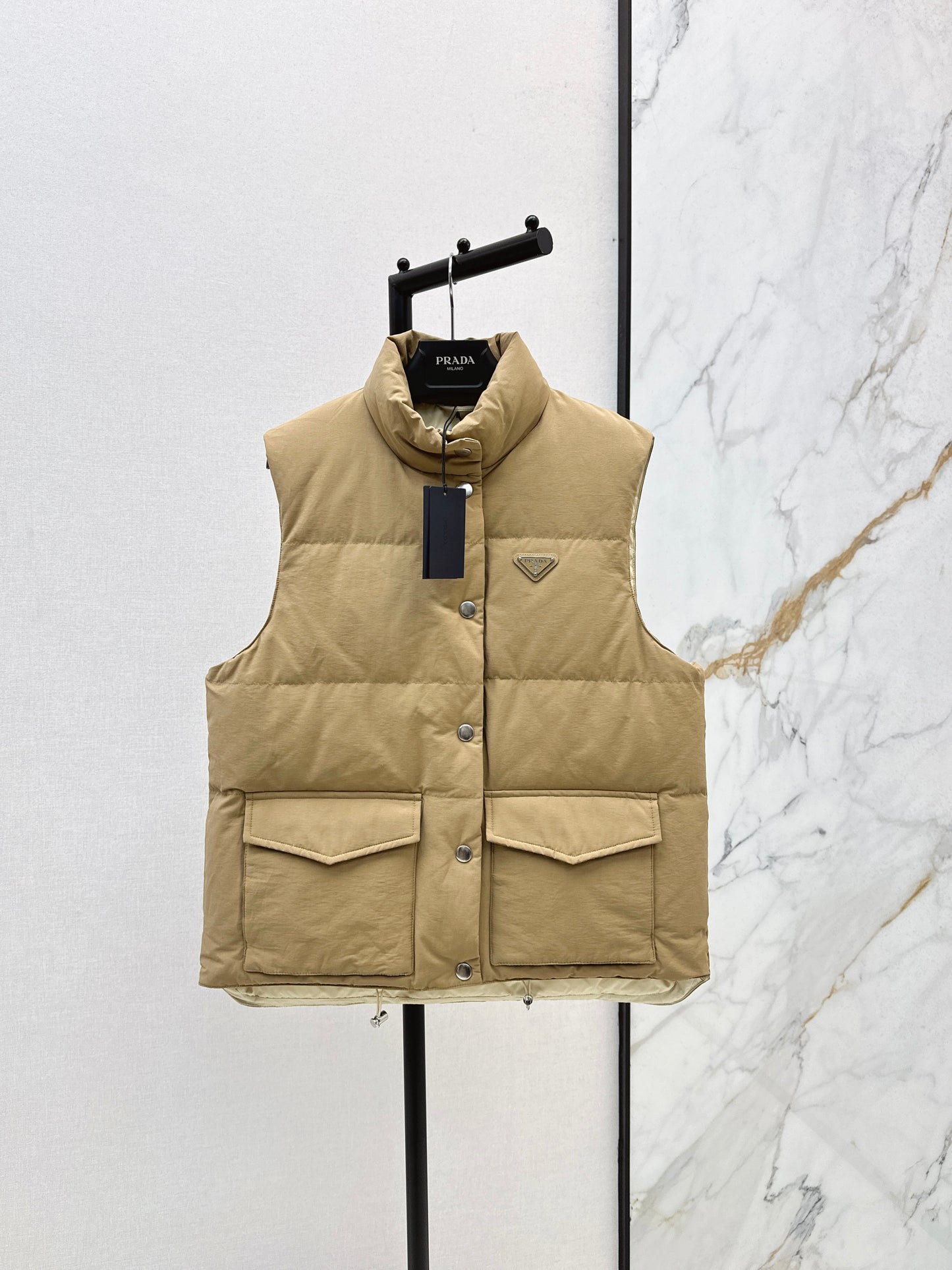 Pr 25 stand collar down vest jacket(KHAKI/BLACK)