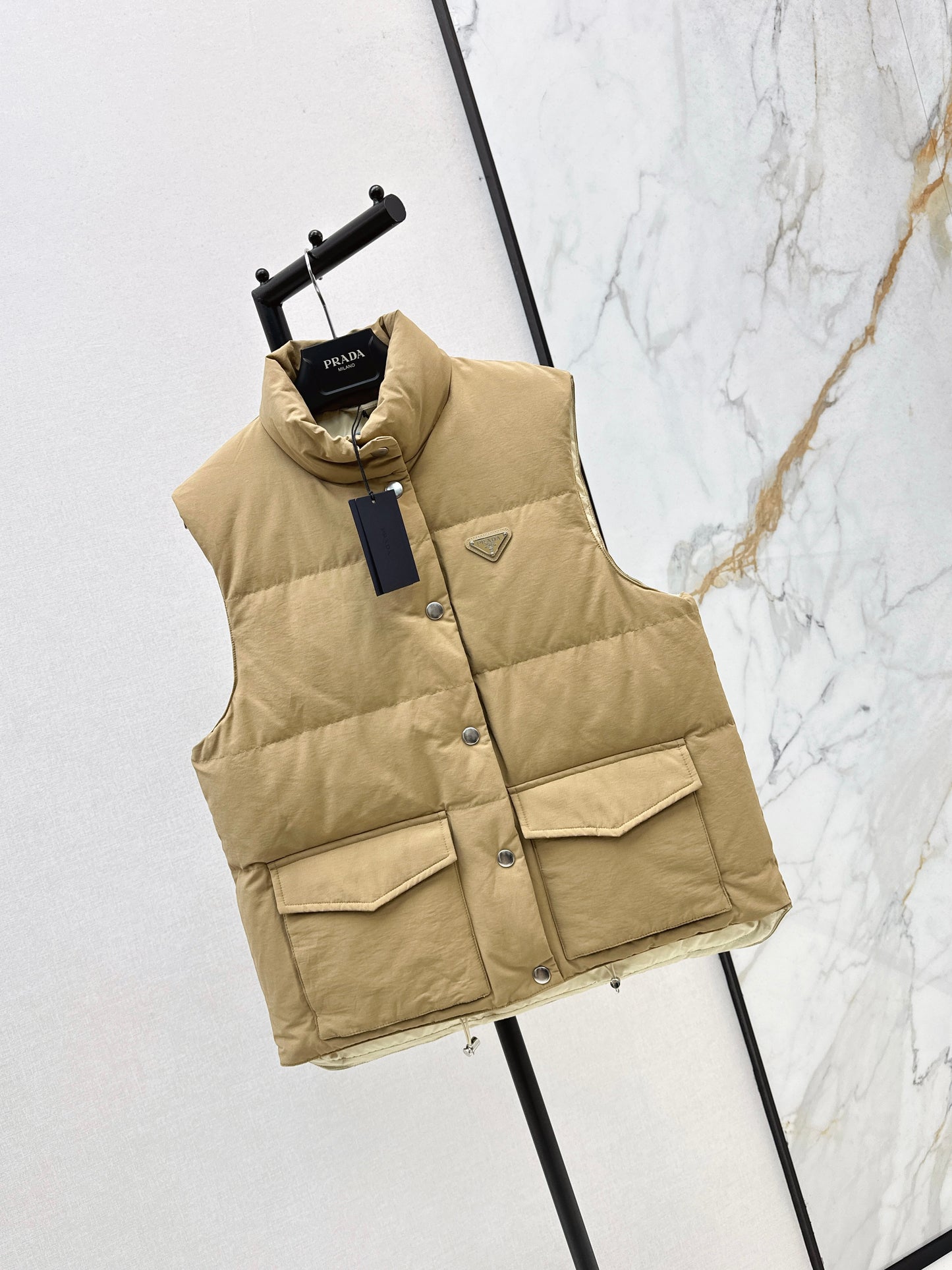 Pr 25 stand collar down vest jacket(KHAKI/BLACK)