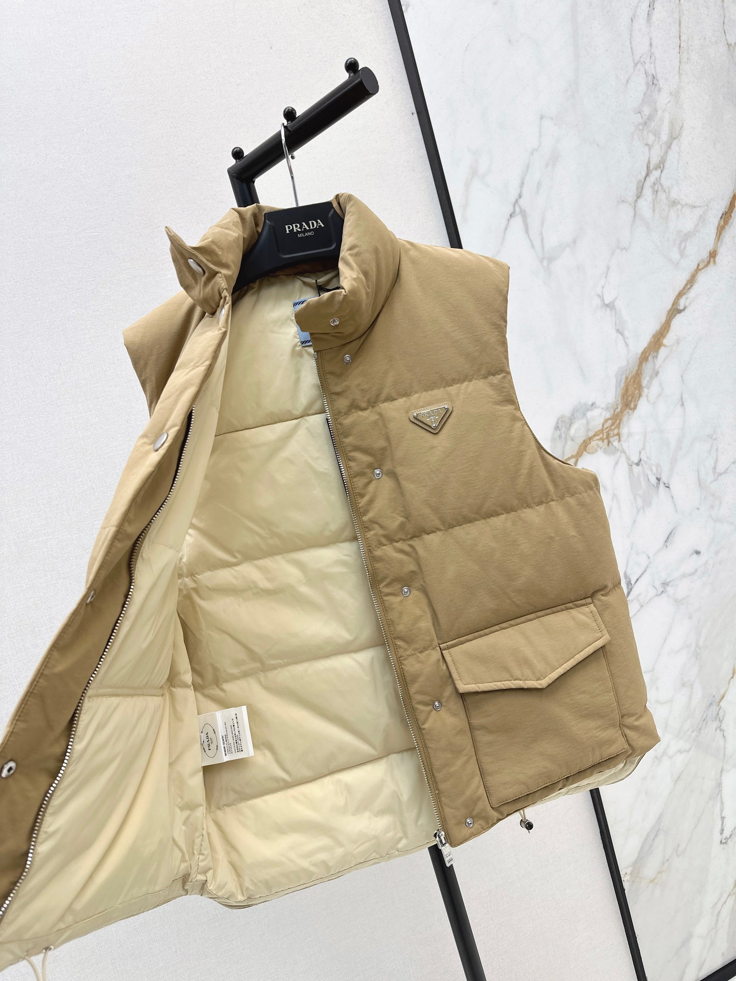 Pr 25 stand collar down vest jacket(KHAKI/BLACK)