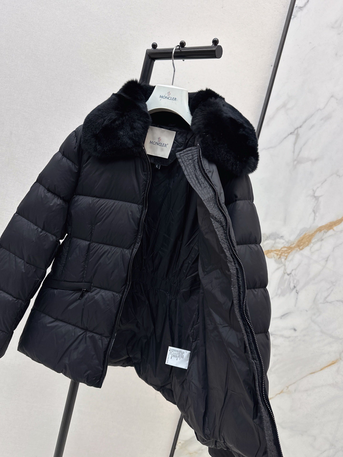 Mon 25 New Otter Rabbit fur collar zipper down jacket(WHITE/BLACK/GREEN)