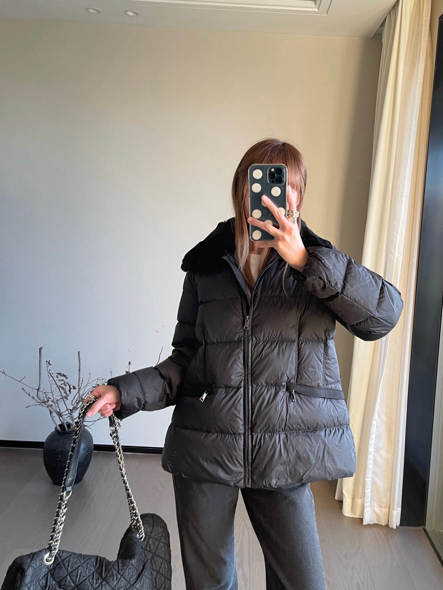 Mon 25 New Otter Rabbit fur collar zipper down jacket(WHITE/BLACK/GREEN)