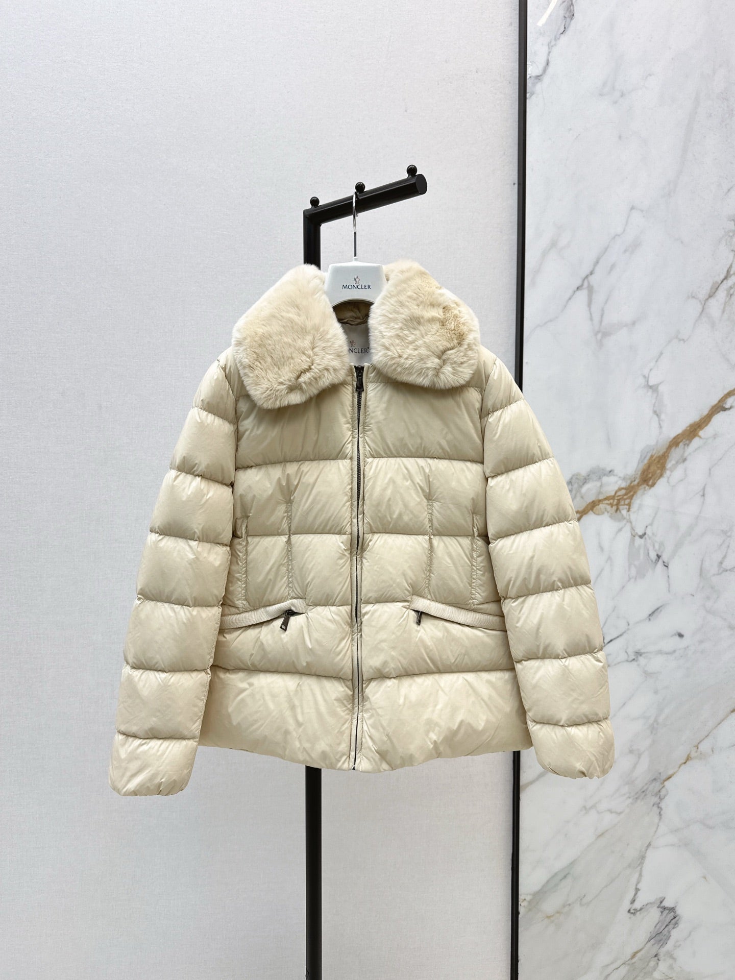 Mon 25 New Otter Rabbit fur collar zipper down jacket(WHITE/BLACK/GREEN)