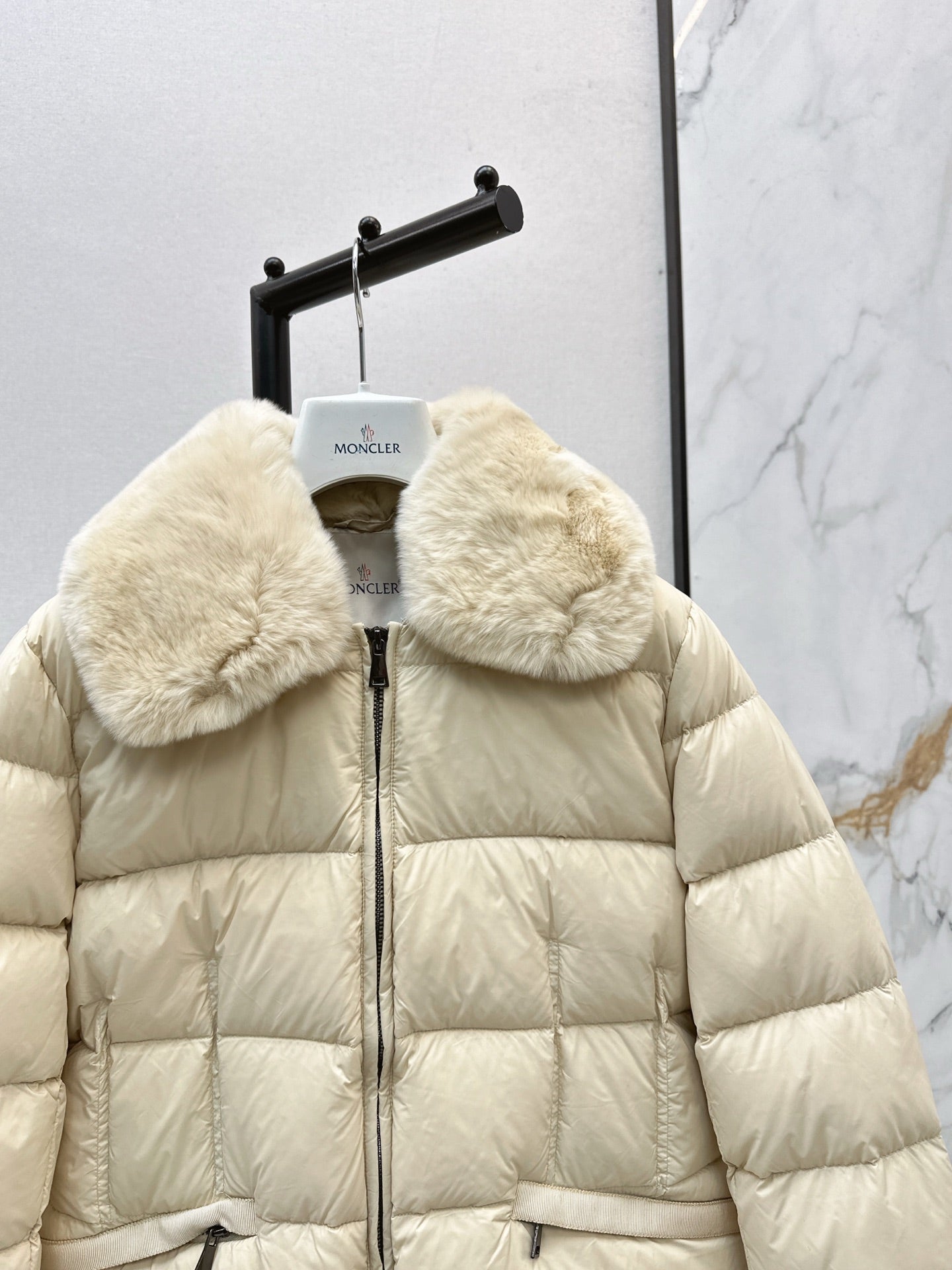 Mon 25 New Otter Rabbit fur collar zipper down jacket(WHITE/BLACK/GREEN)