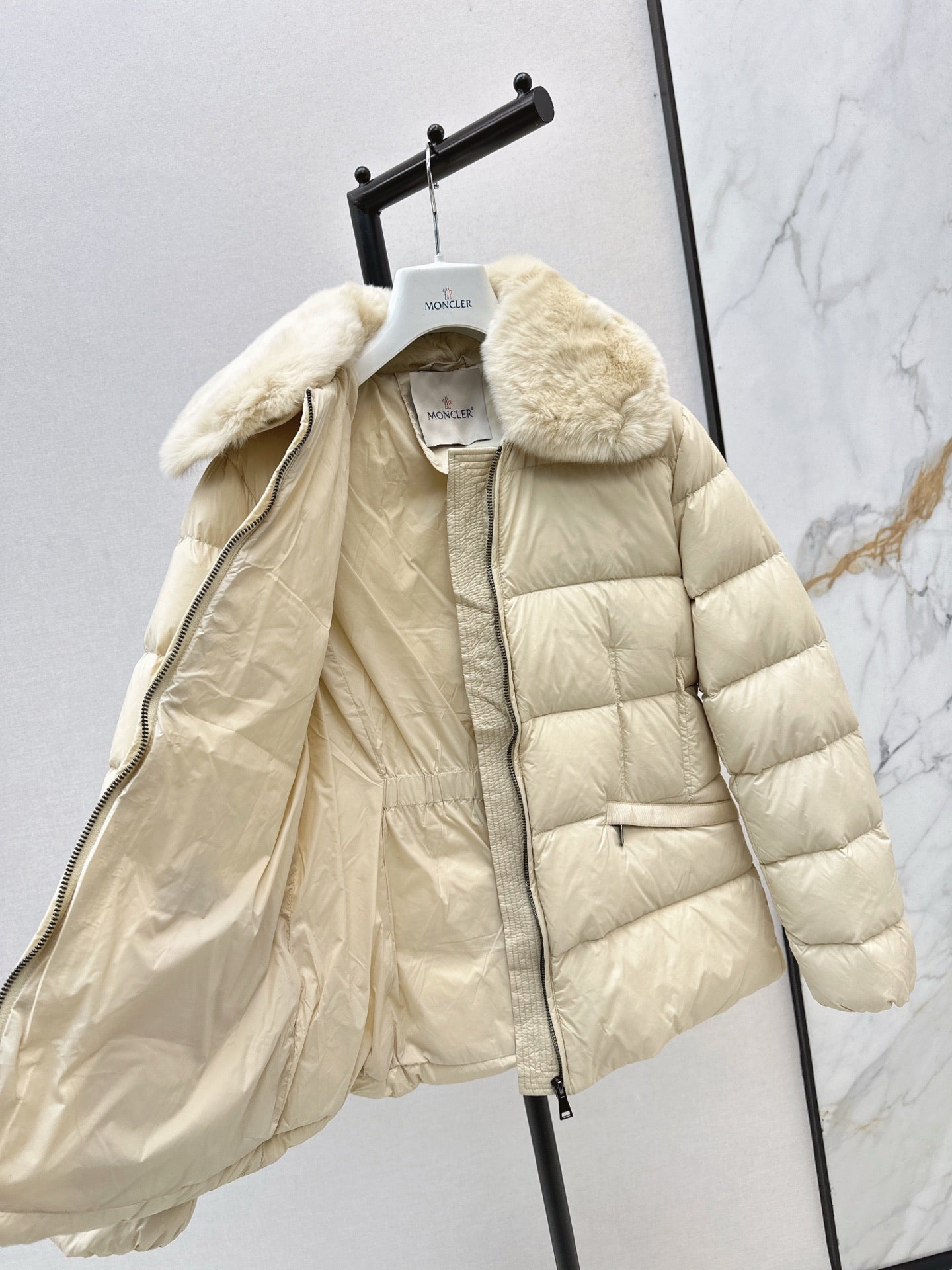 Mon 25 New Otter Rabbit fur collar zipper down jacket(WHITE/BLACK/GREEN)
