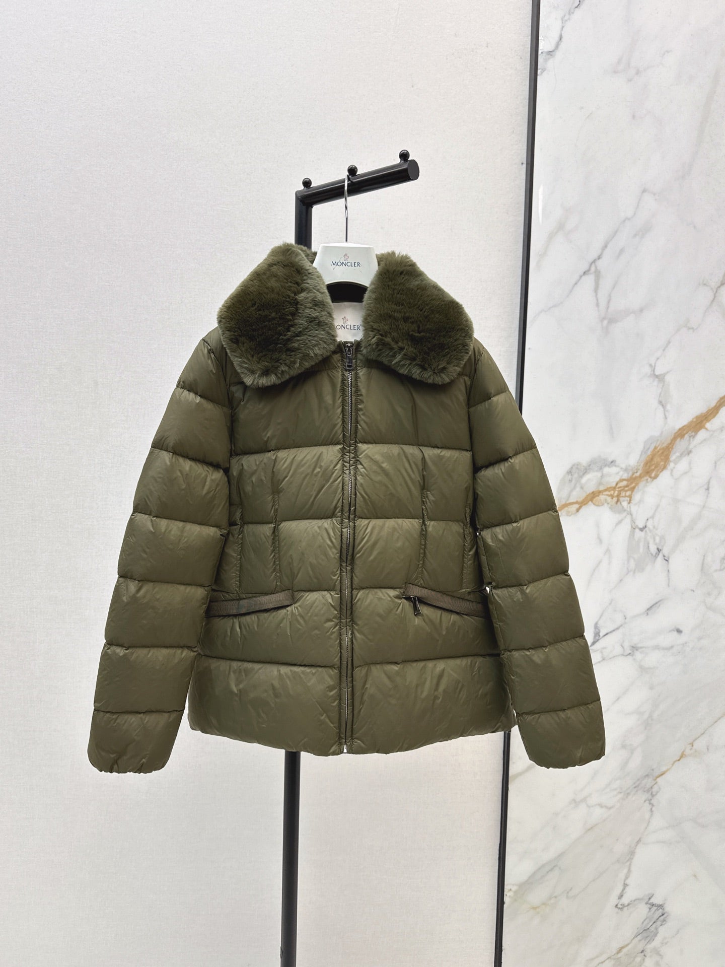 Mon 25 New Otter Rabbit fur collar zipper down jacket(WHITE/BLACK/GREEN)