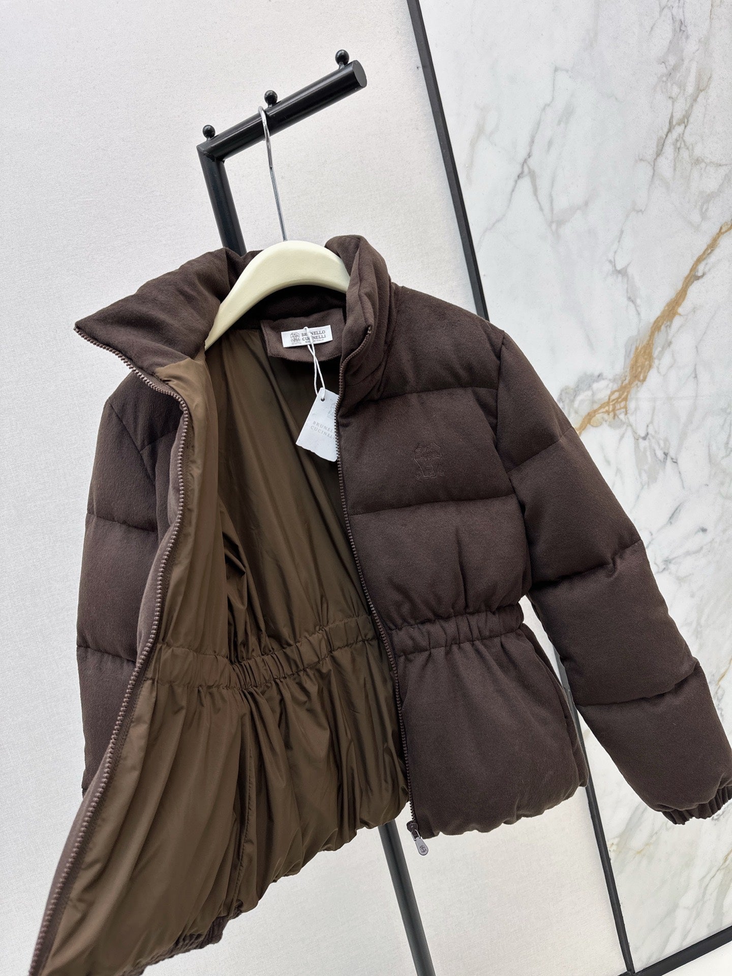 Lor 25 New drawstring waistband woolen down jacket(NAVY/BROWN)