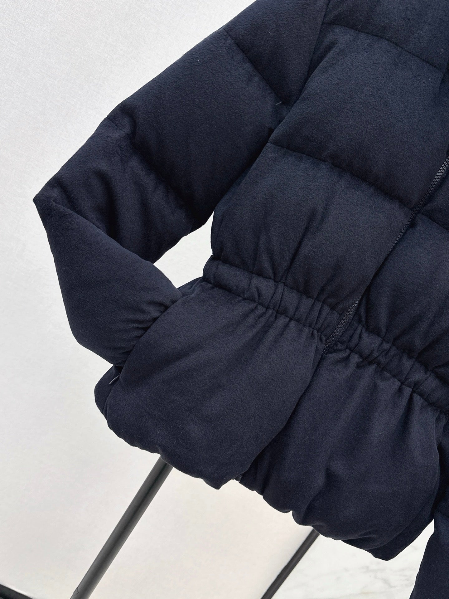 Lor 25 New drawstring waistband woolen down jacket(NAVY/BROWN)