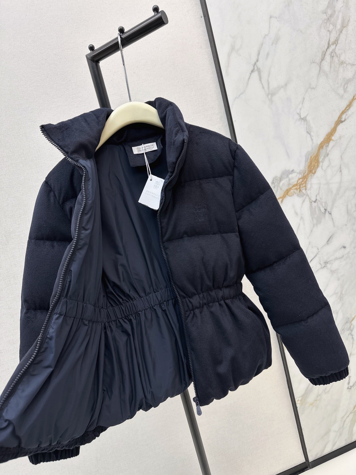 Lor 25 New drawstring waistband woolen down jacket(NAVY/BROWN)