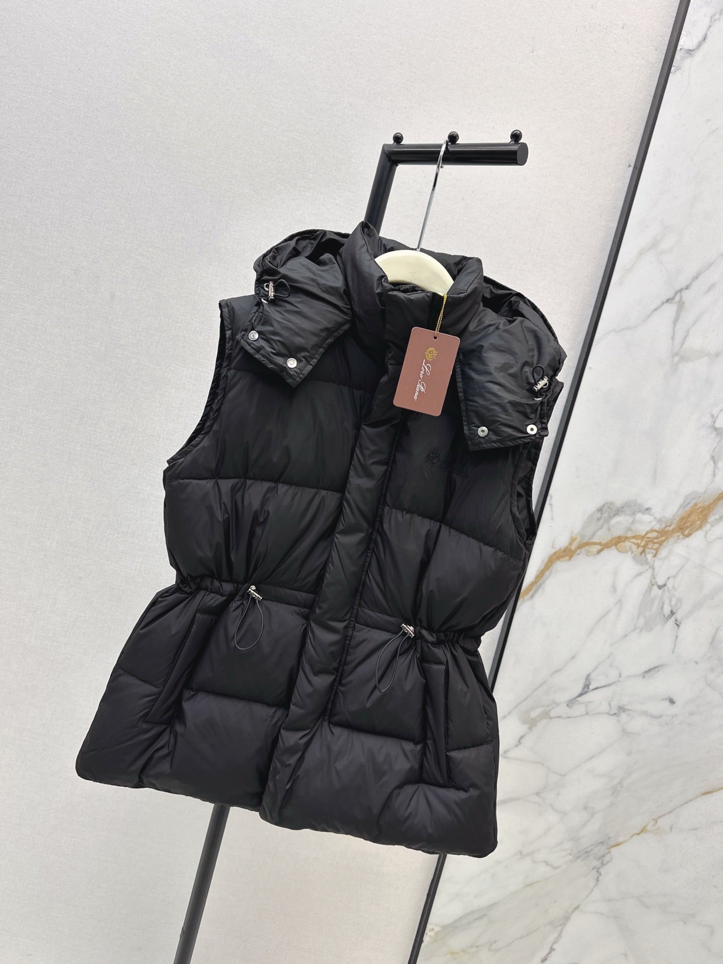 Lor 25 New drawstring waistband down vest jacket(BLACK/BROWN)