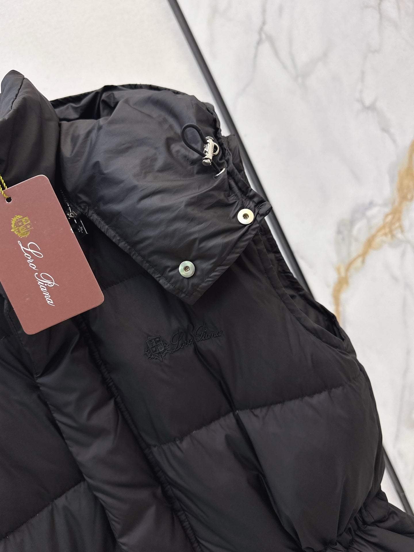 Lor 25 New drawstring waistband down vest jacket(BLACK/BROWN)