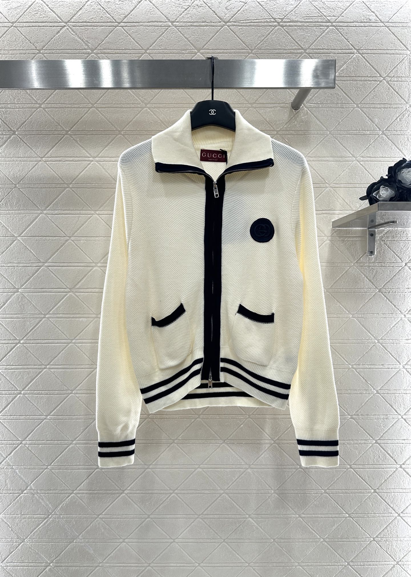 Guc 25 Zipper knitted wool cardigan(NAVY/BEIGI)