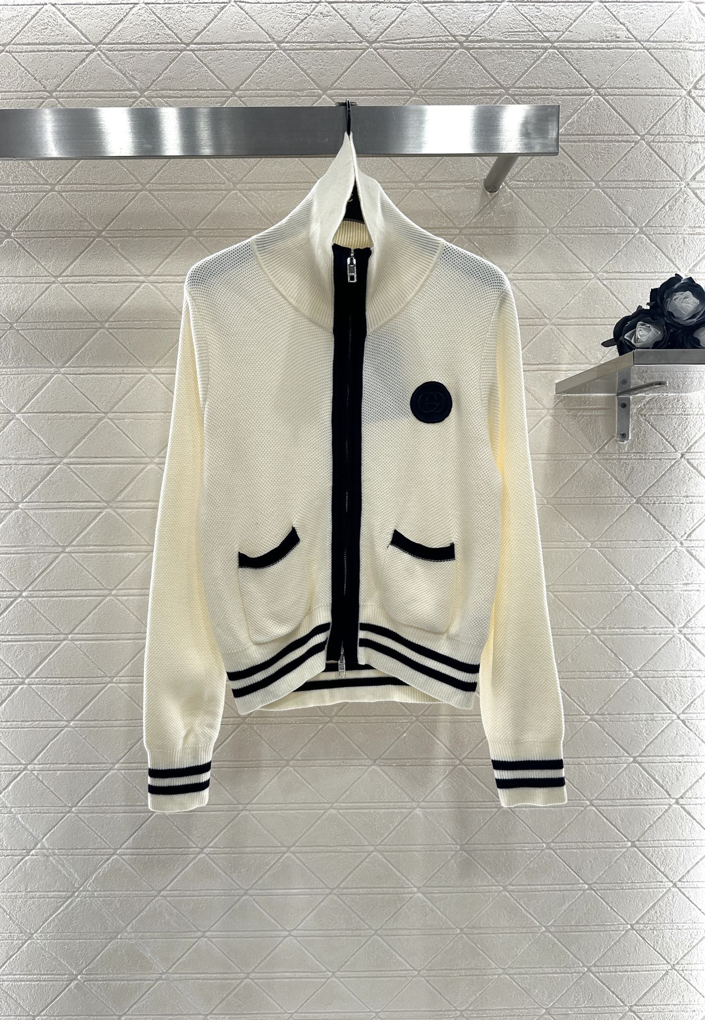 Guc 25 Zipper knitted wool cardigan(NAVY/BEIGI)