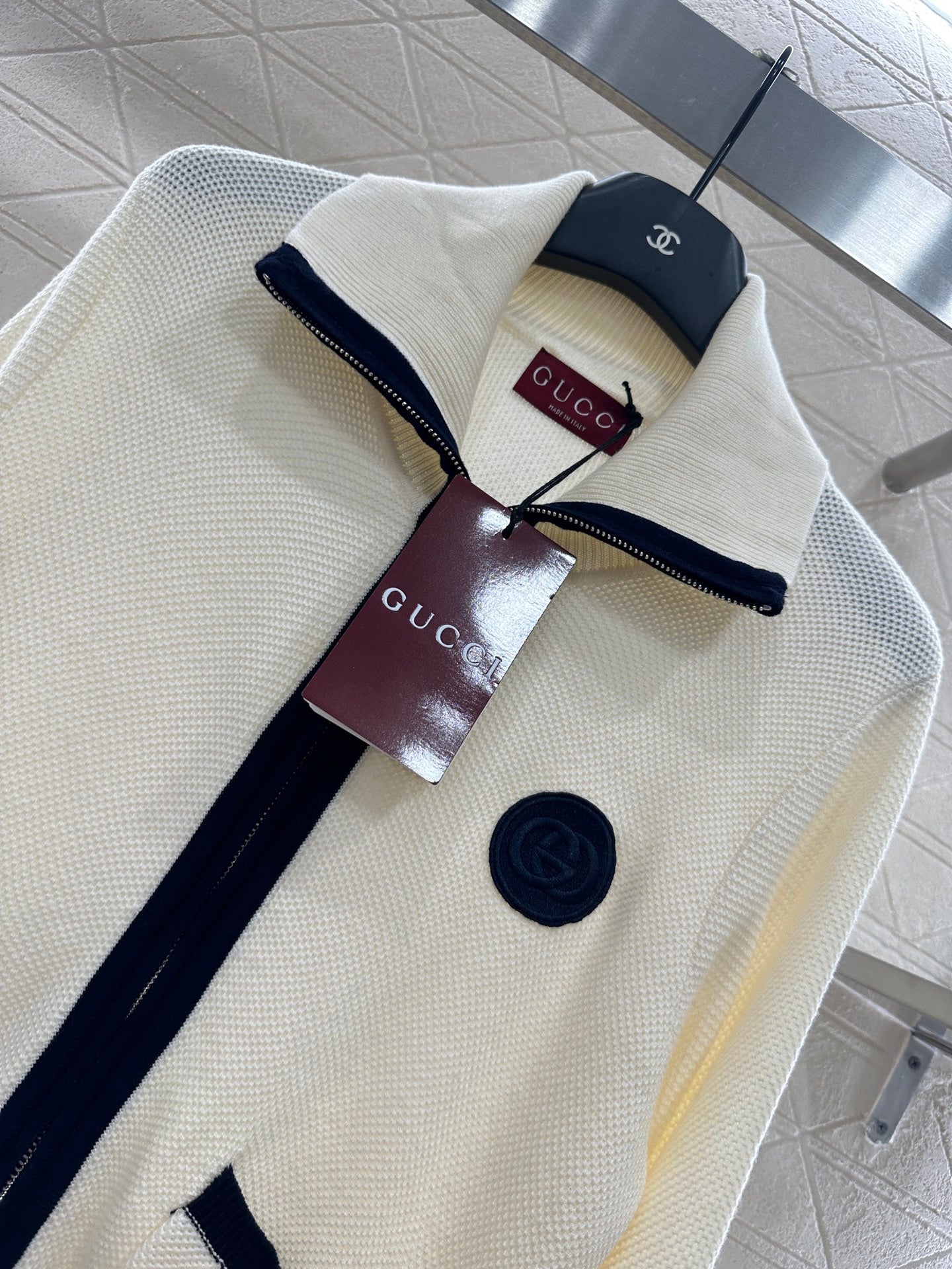 Guc 25 Zipper knitted wool cardigan(NAVY/BEIGI)