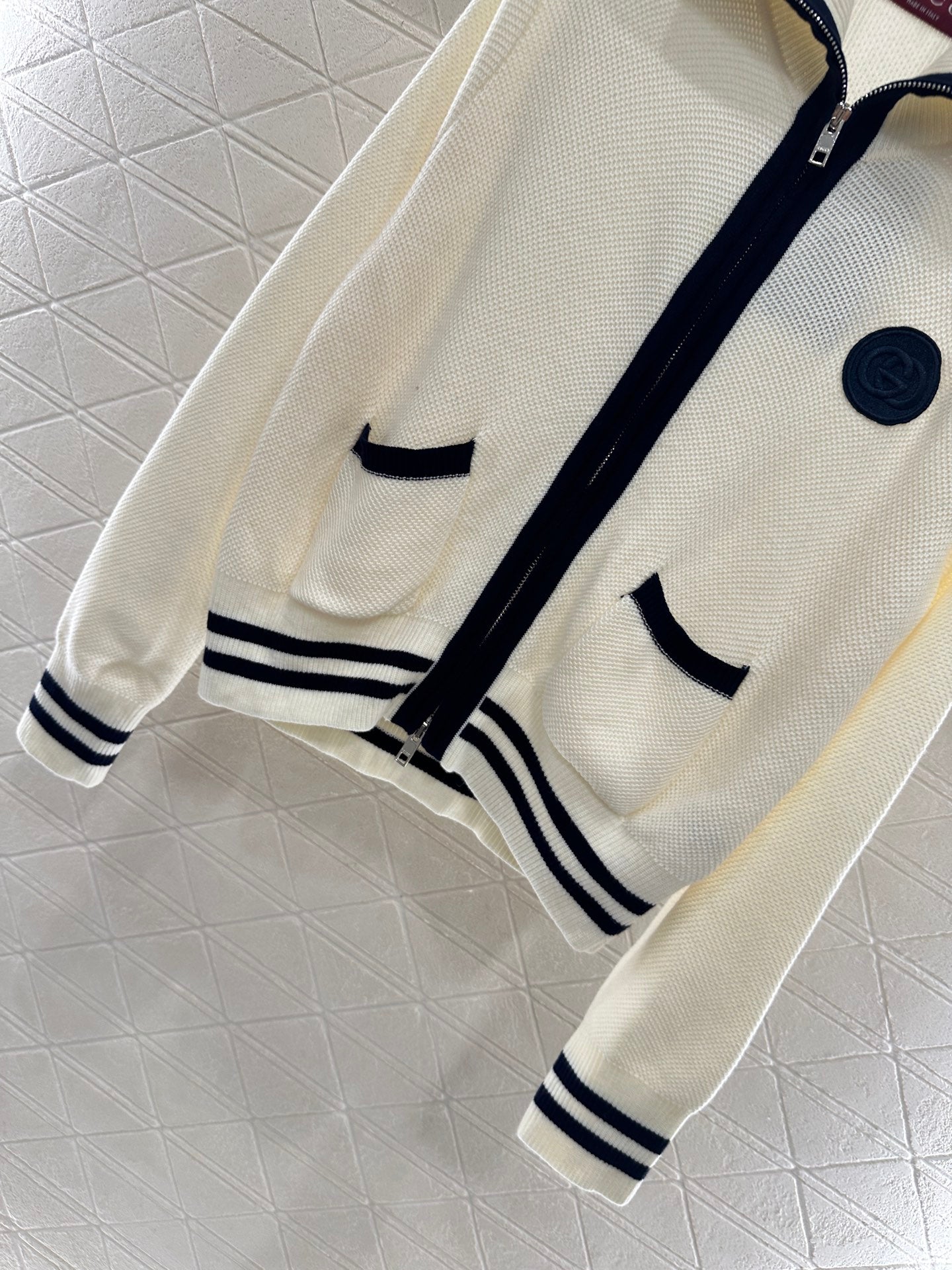 Guc 25 Zipper knitted wool cardigan(NAVY/BEIGI)
