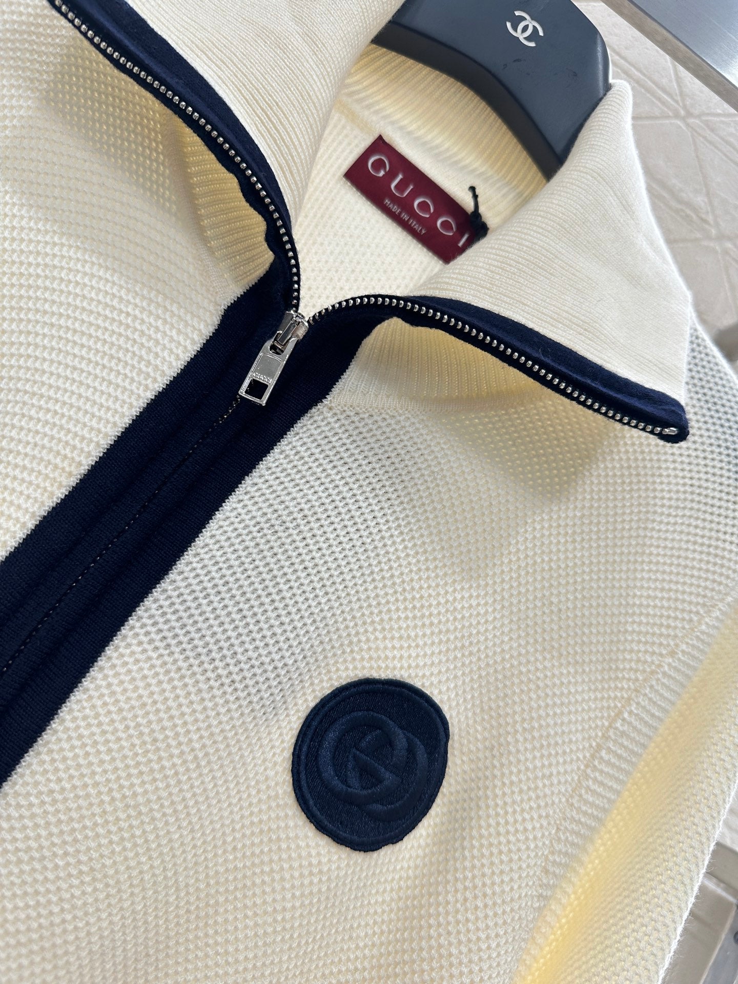 Guc 25 Zipper knitted wool cardigan(NAVY/BEIGI)