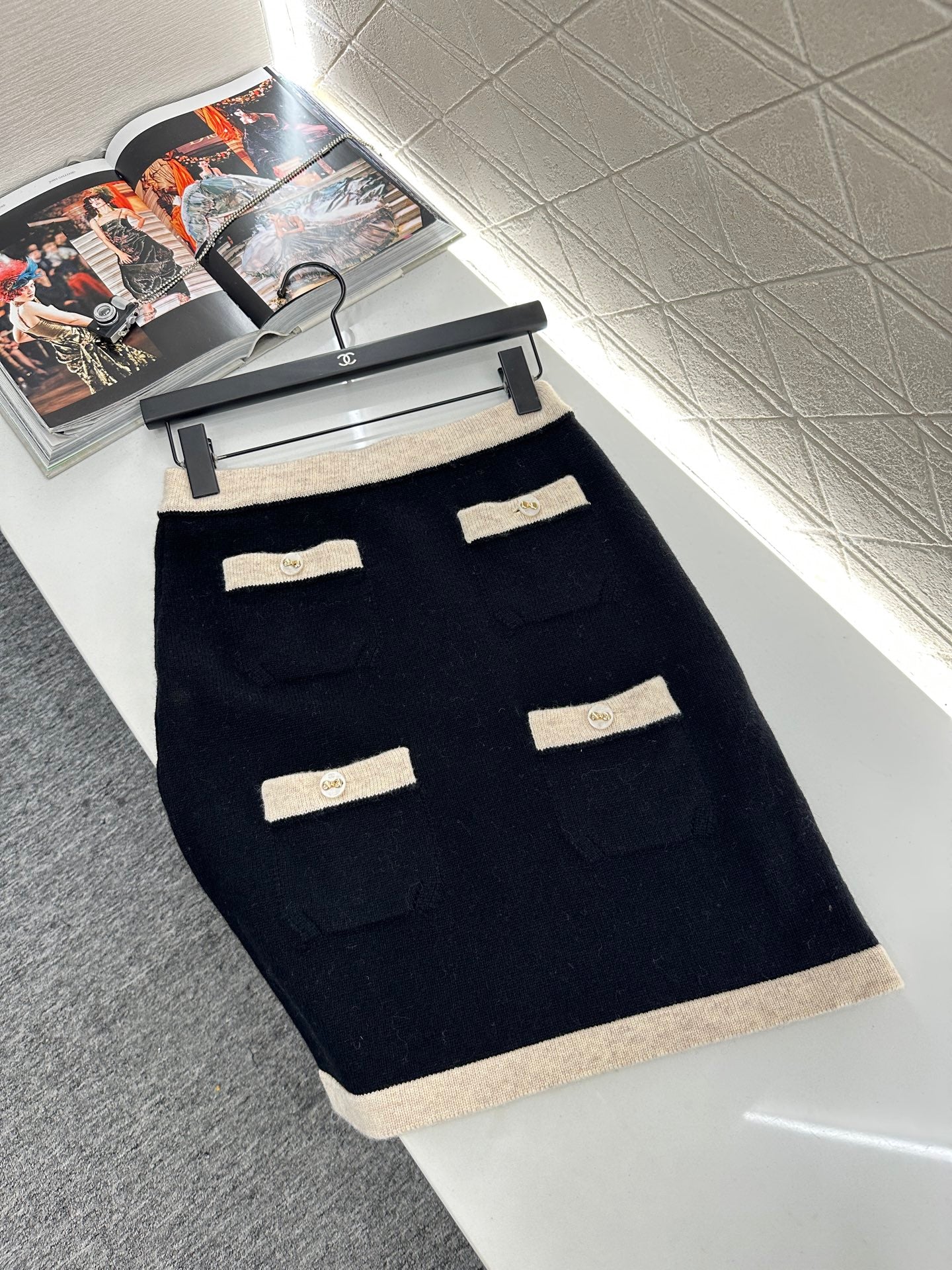 C 25 Pocket knitted cashmere long sleeved+short skirt set