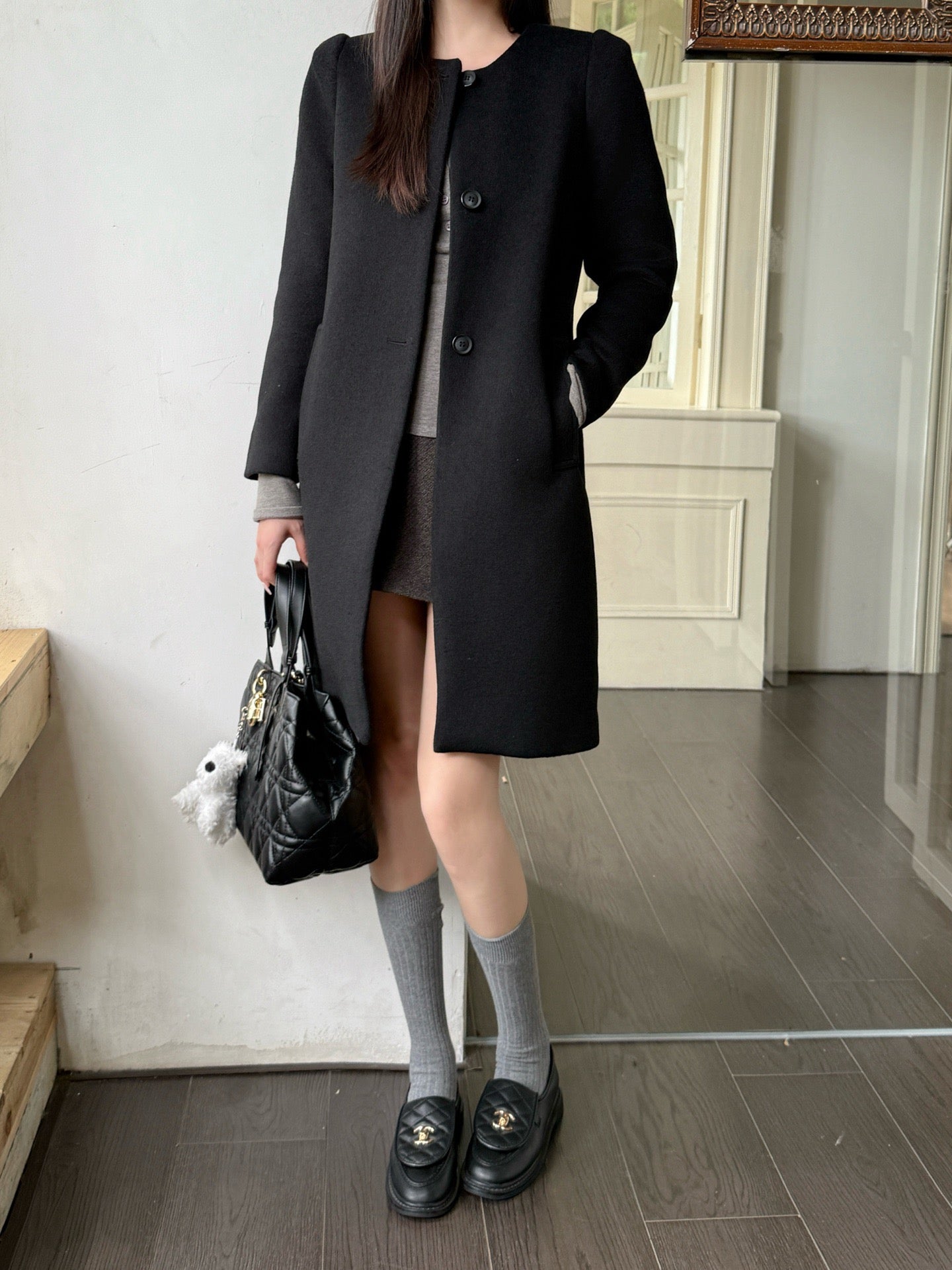 Mi 25 New classic single-breasted wool coat(GRAY/BLACK)