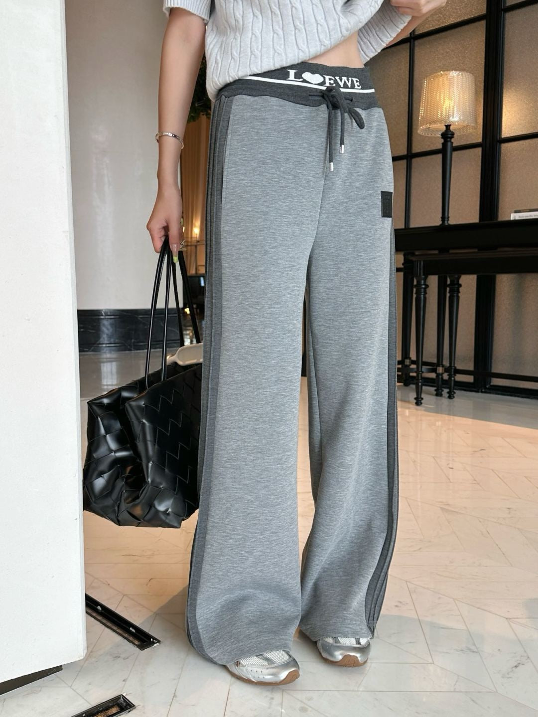 Lo 25 New logo threaded straight-leg trousers (gray/black)