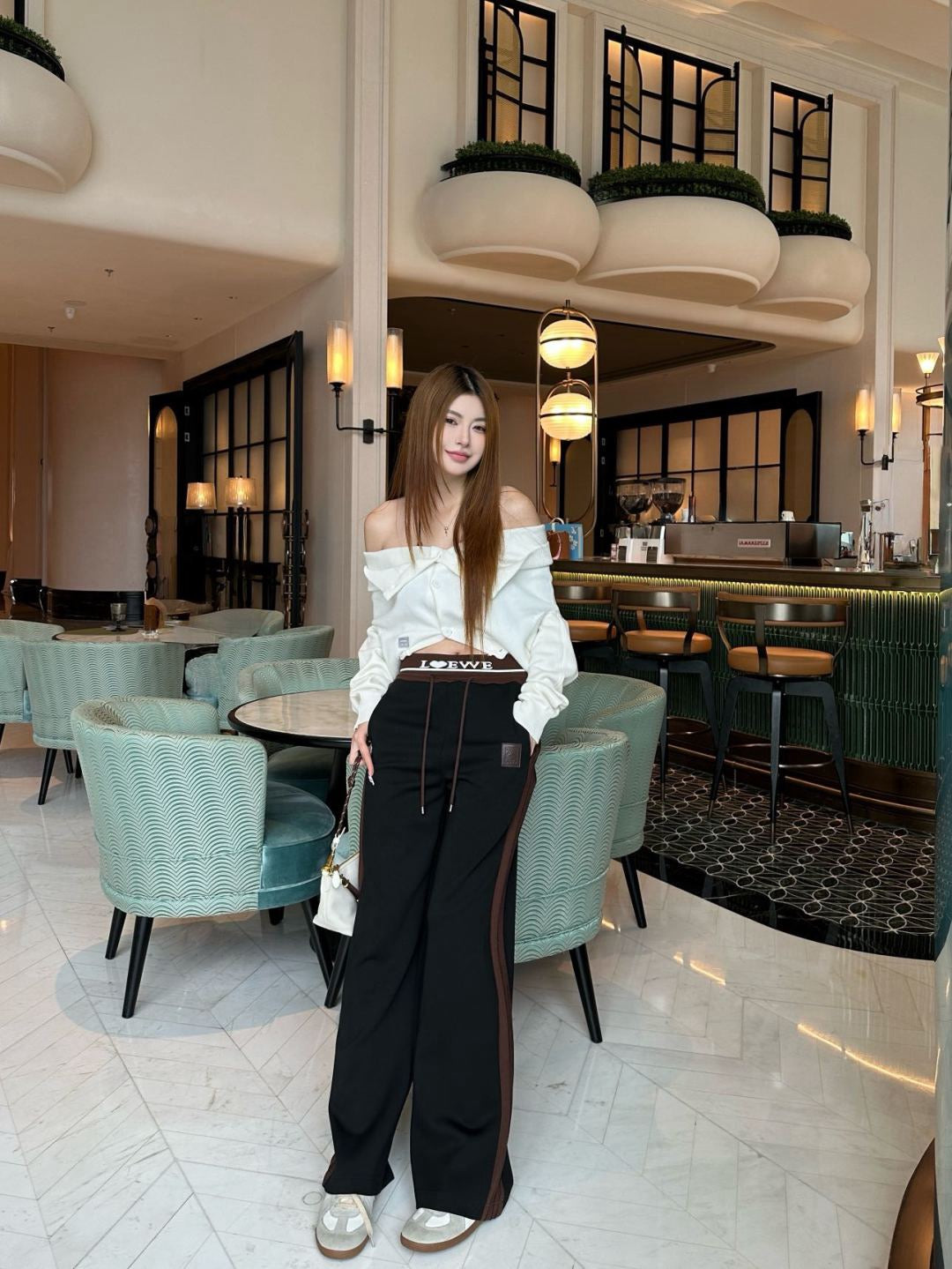 Lo 25 New logo threaded straight-leg trousers (gray/black)