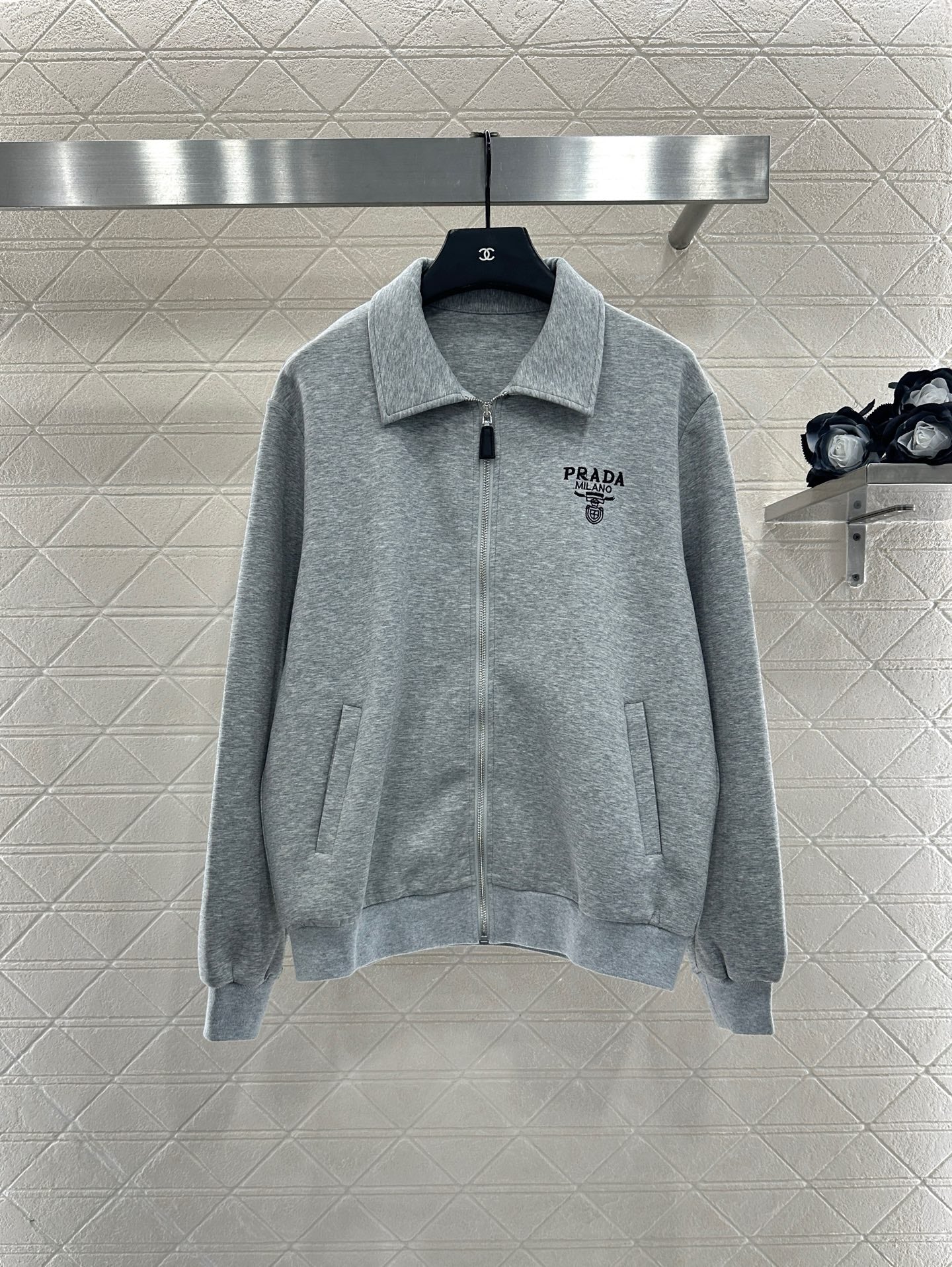 Pr 25 Zipper lapel jacket and trousers set(gray/navy)