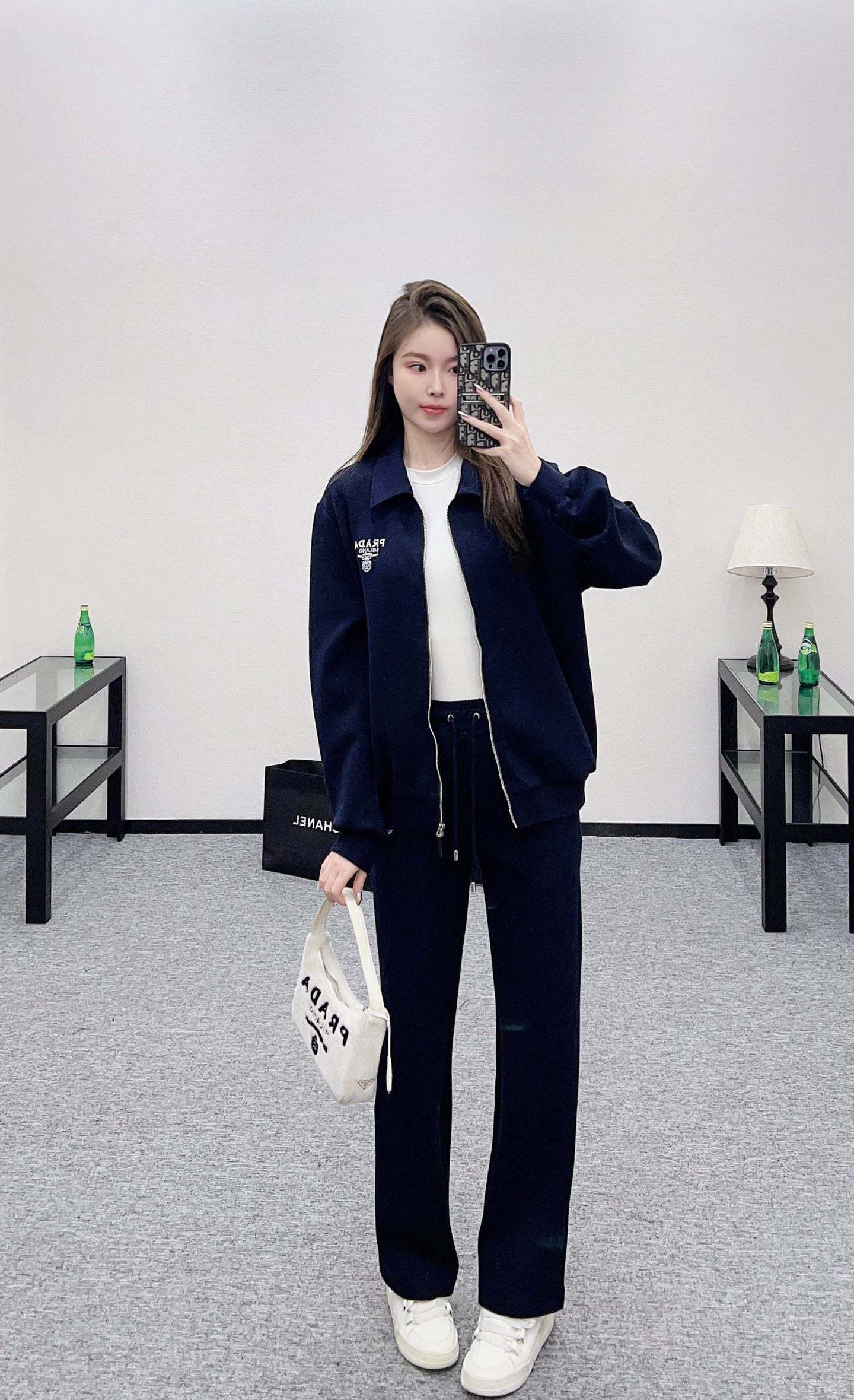 Pr 25 Zipper lapel jacket and trousers set(gray/navy)