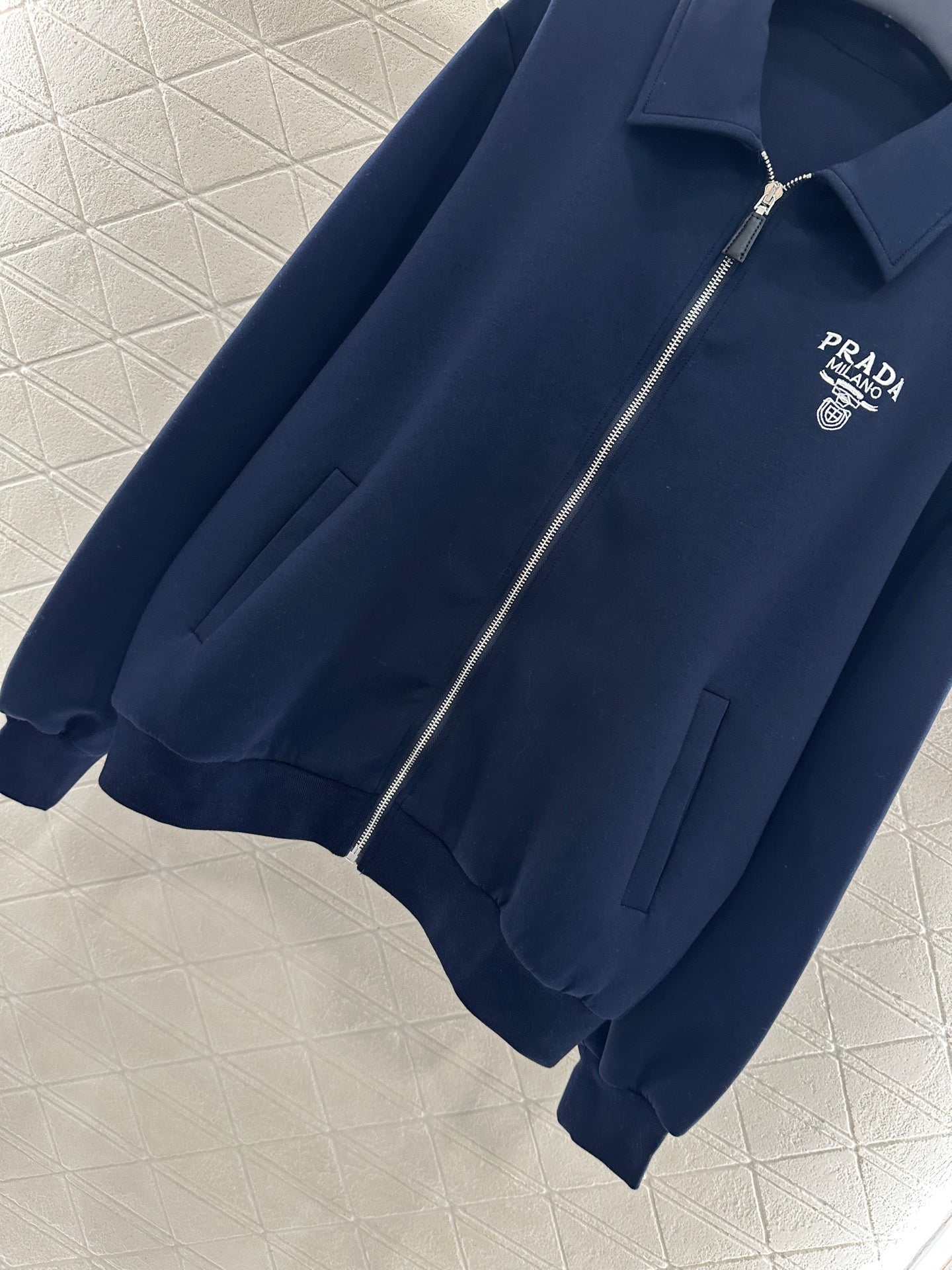 Pr 25 Zipper lapel jacket and trousers set(gray/navy)