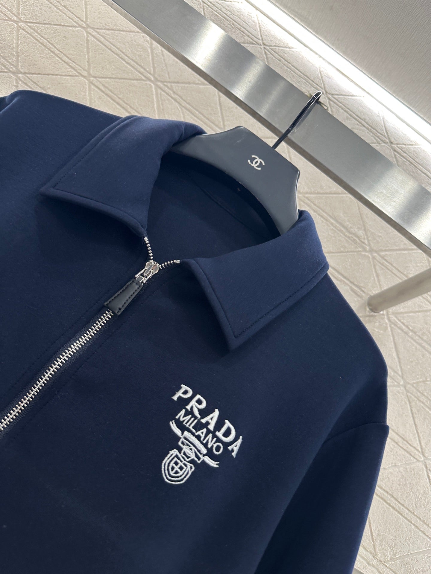 Pr 25 Zipper lapel jacket and trousers set(gray/navy)