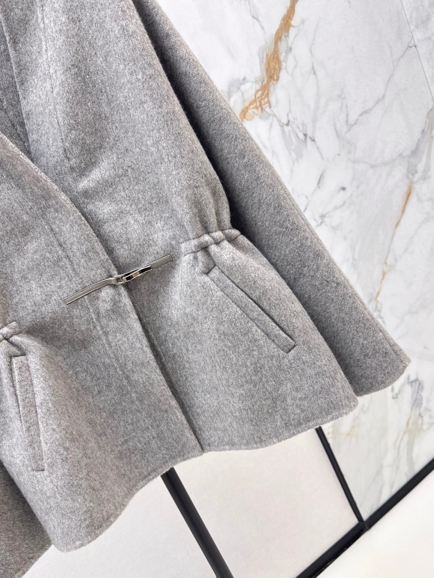 He 25 New wool double-faced nylon mid-length coat(Dark gray/gray)