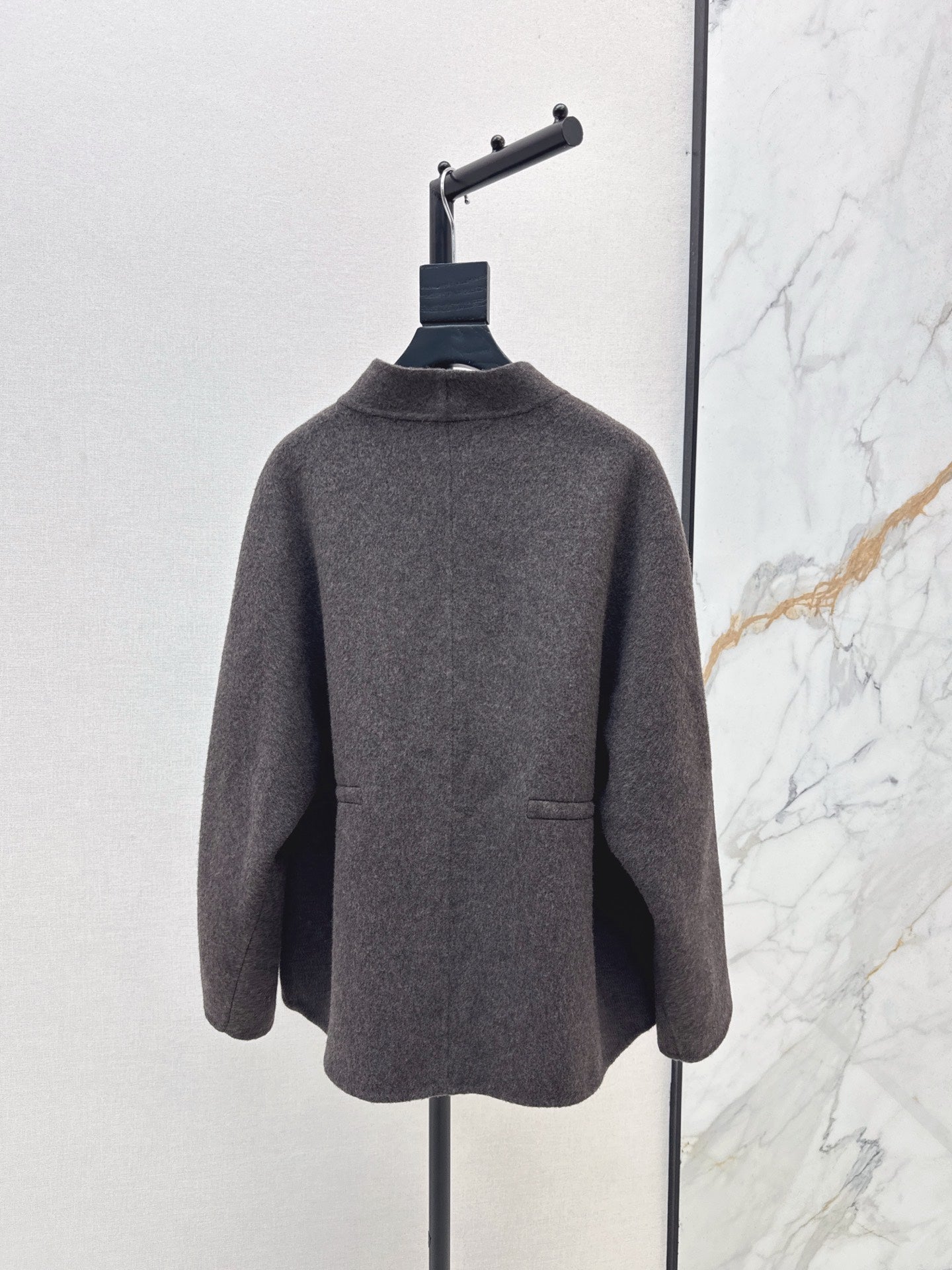 He 25 New wool double-faced nylon mid-length coat(Dark gray/gray)