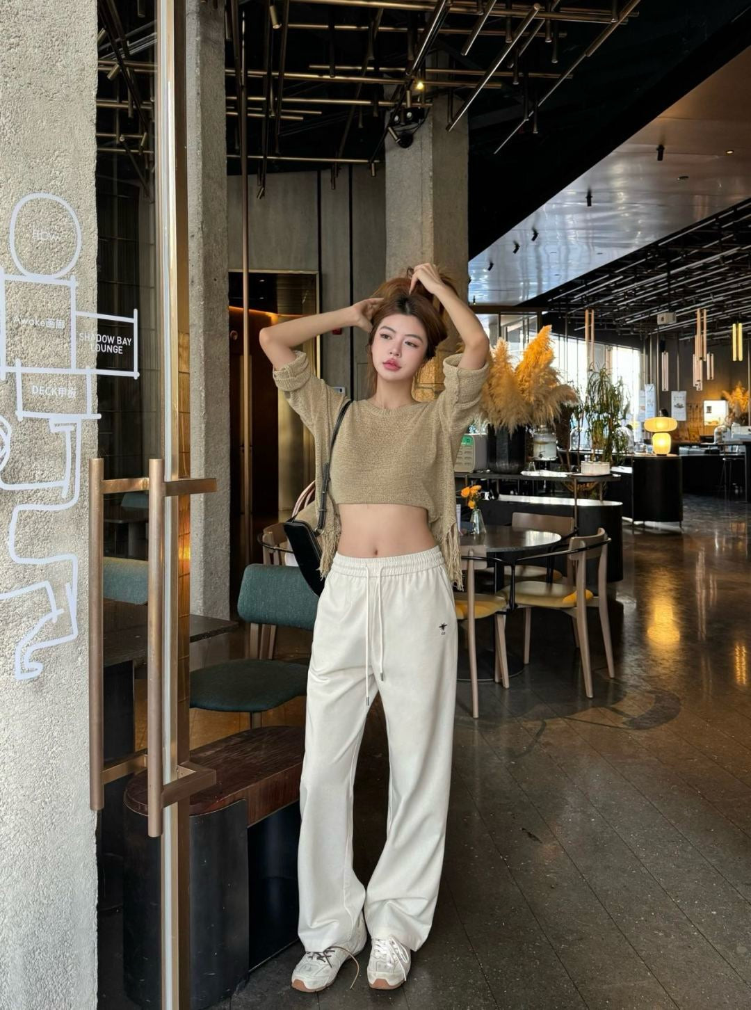 Di 25 Bee embroidered casual pants(BEIGI/BLACK)
