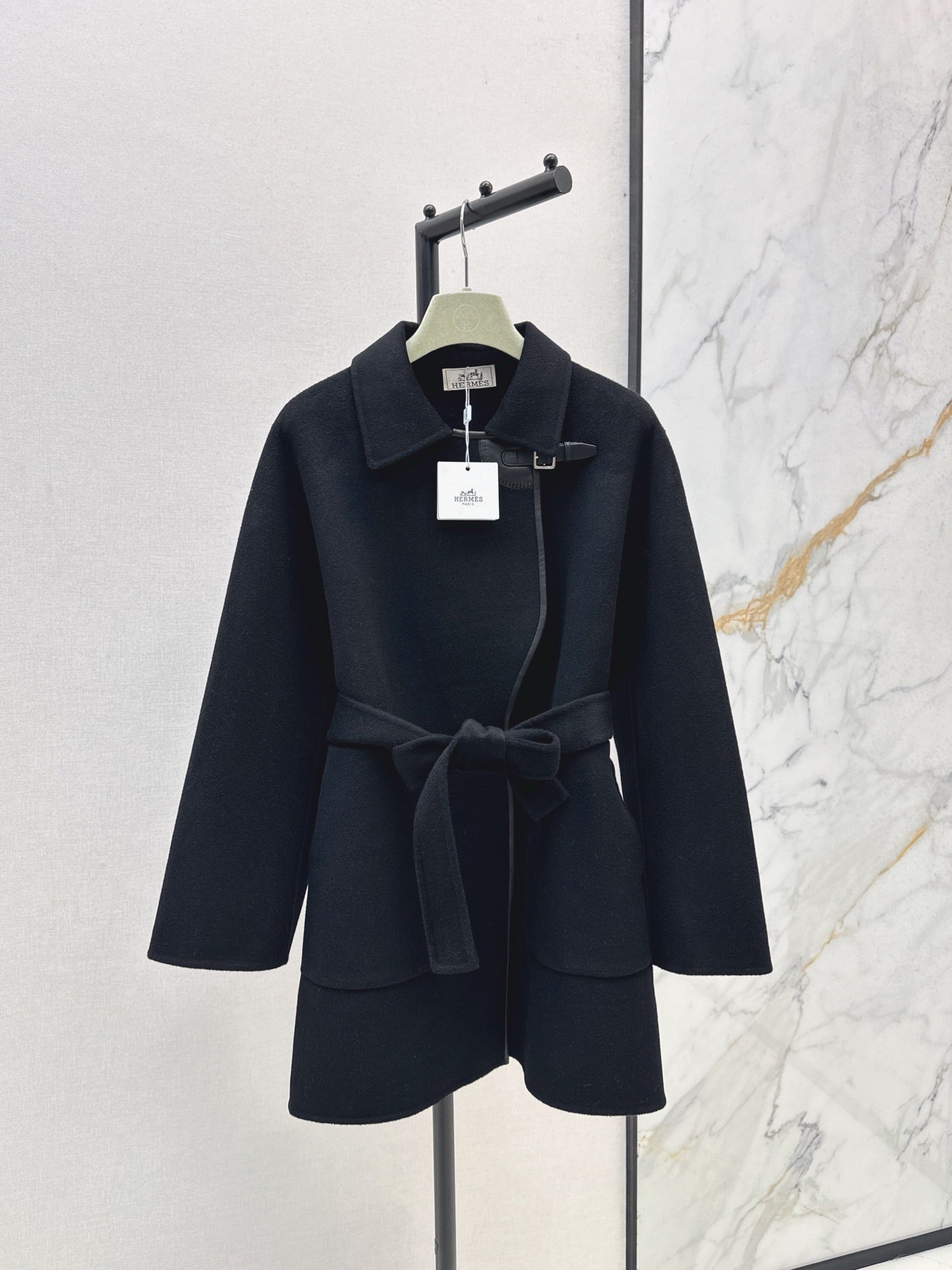 He 25 Sheepskin button wool cashmere coat(BEIGI/BLACK)