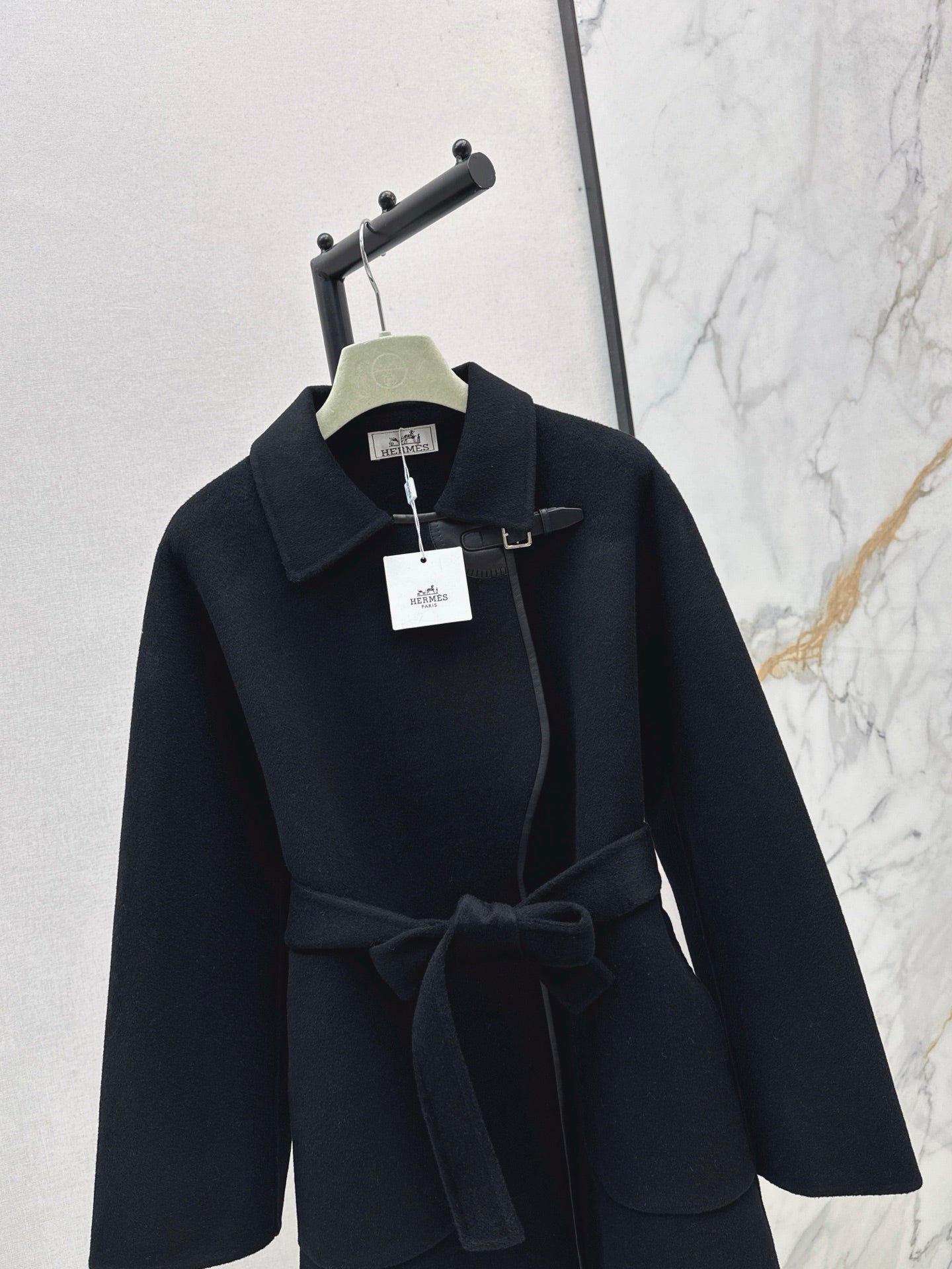He 25 Sheepskin button wool cashmere coat(BEIGI/BLACK)