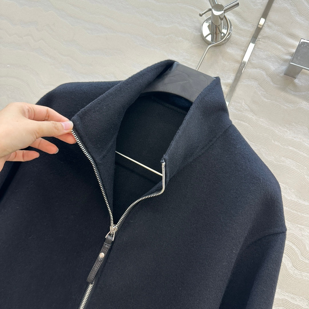 He 25 Double-sided stand-up collar wool and cashmere coat(BEIGI/BLACK)
