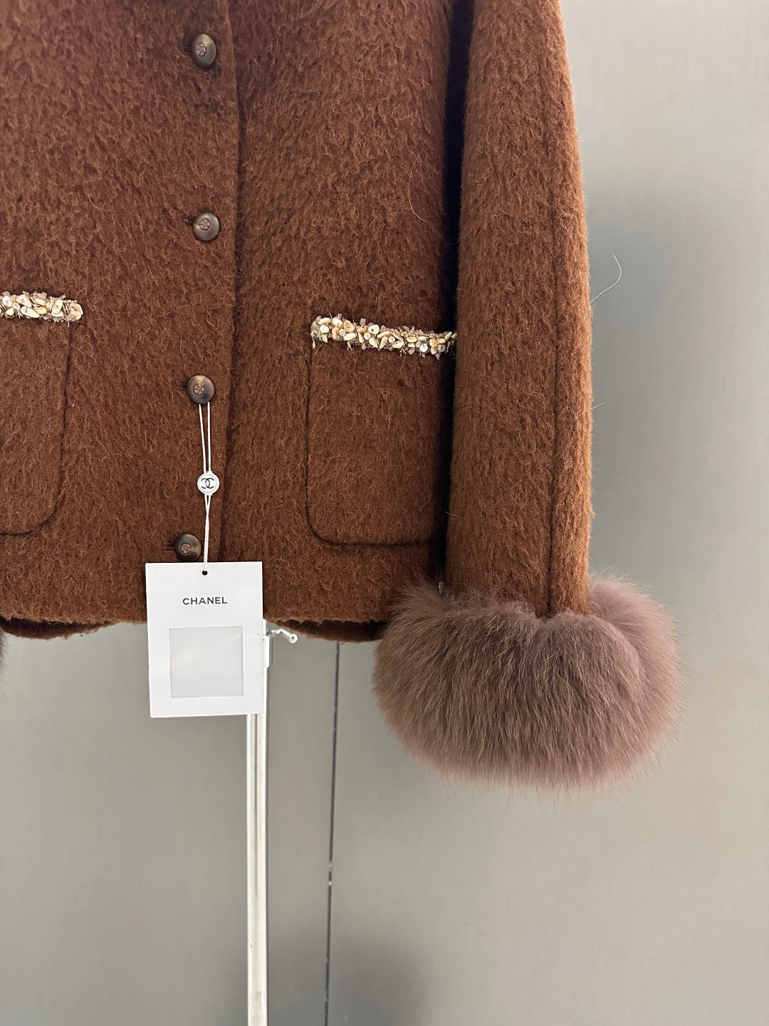 C 25fw Wool Jacket with Imported White Fox Fur Cuffs (Detachable)