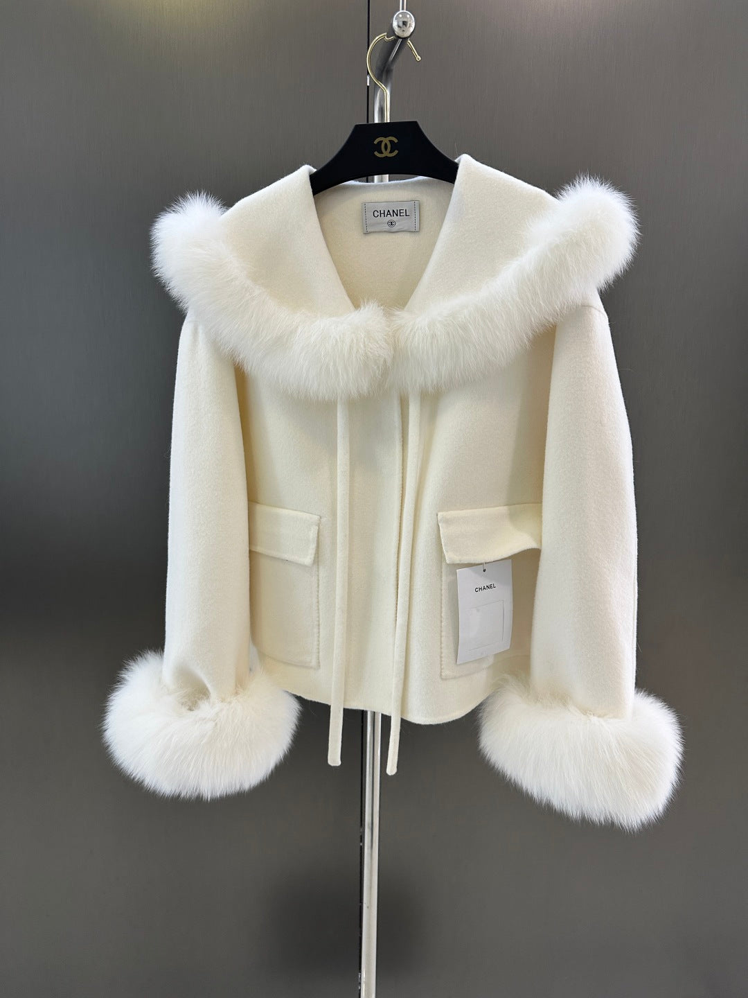 C 25fw New Fox Fur Wool Jacket(WHITE/PINK)