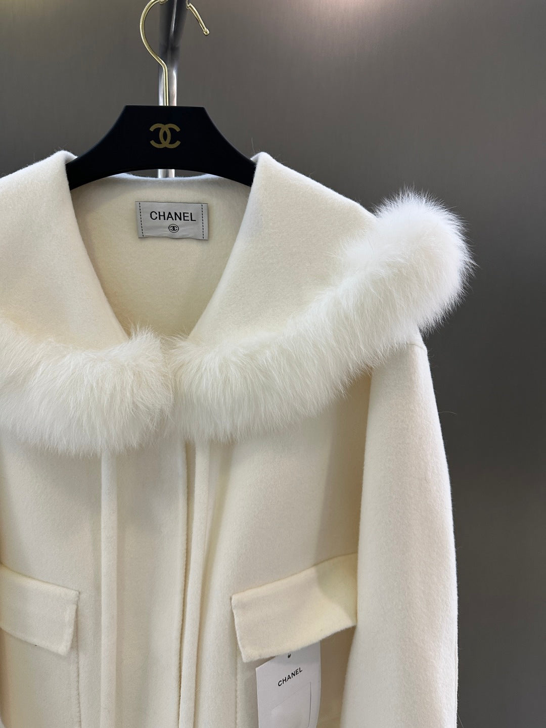 C 25fw New Fox Fur Wool Jacket(WHITE/PINK)