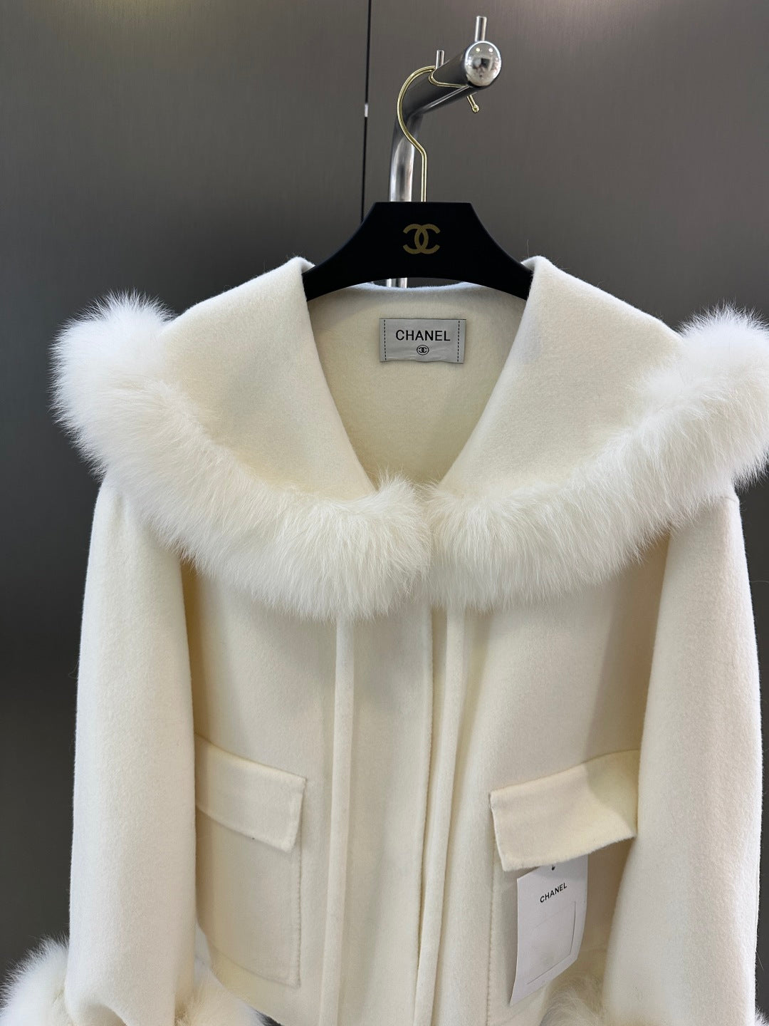 C 25fw New Fox Fur Wool Jacket(WHITE/PINK)