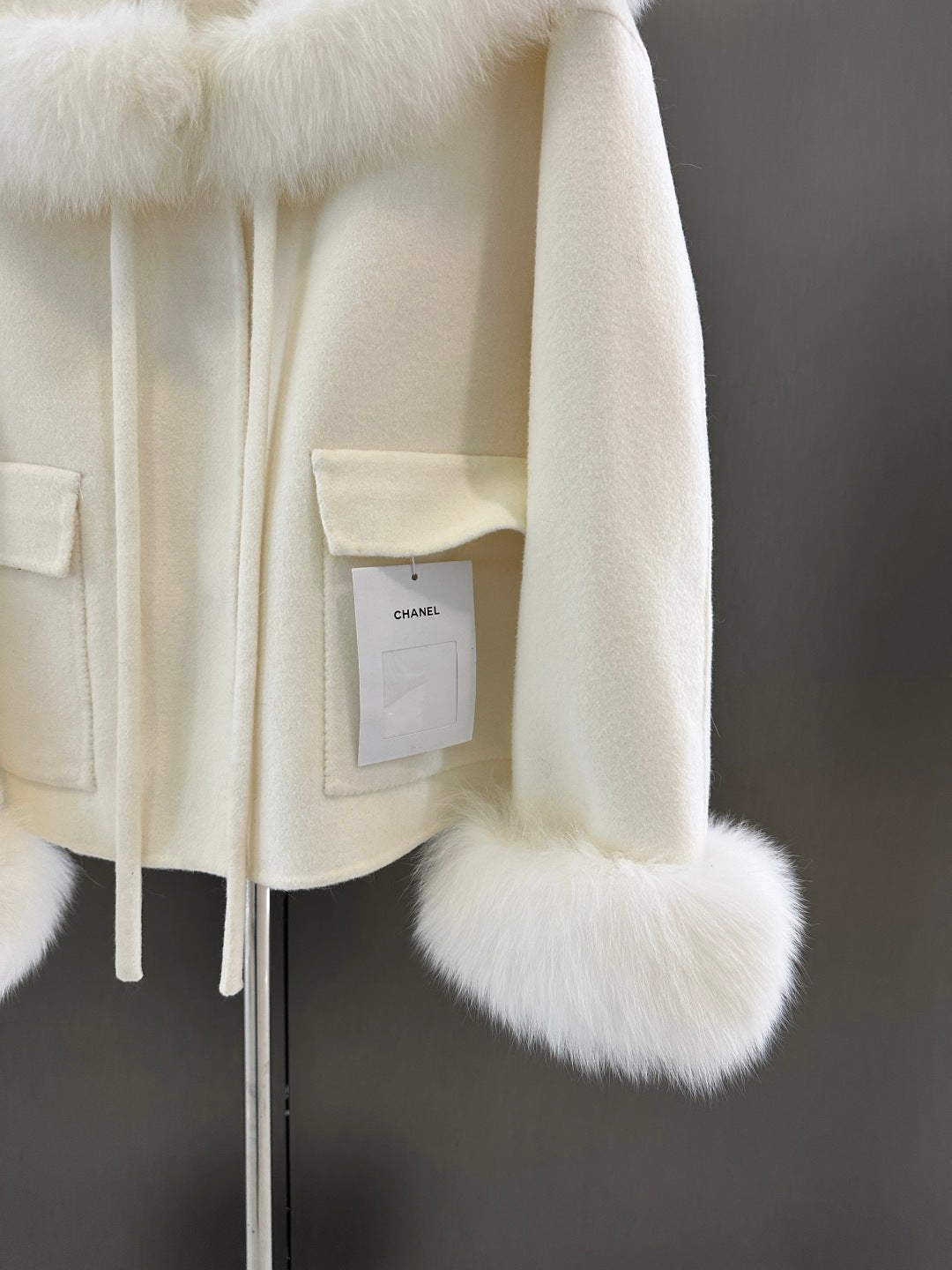 C 25fw New Fox Fur Wool Jacket(WHITE/PINK)