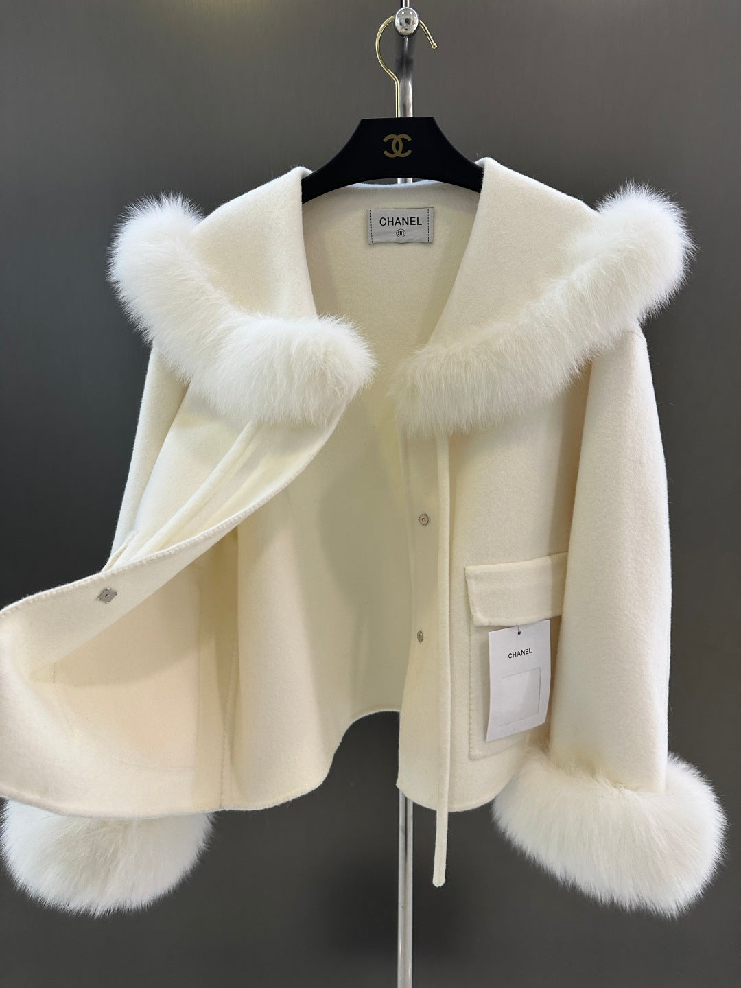C 25fw New Fox Fur Wool Jacket(WHITE/PINK)