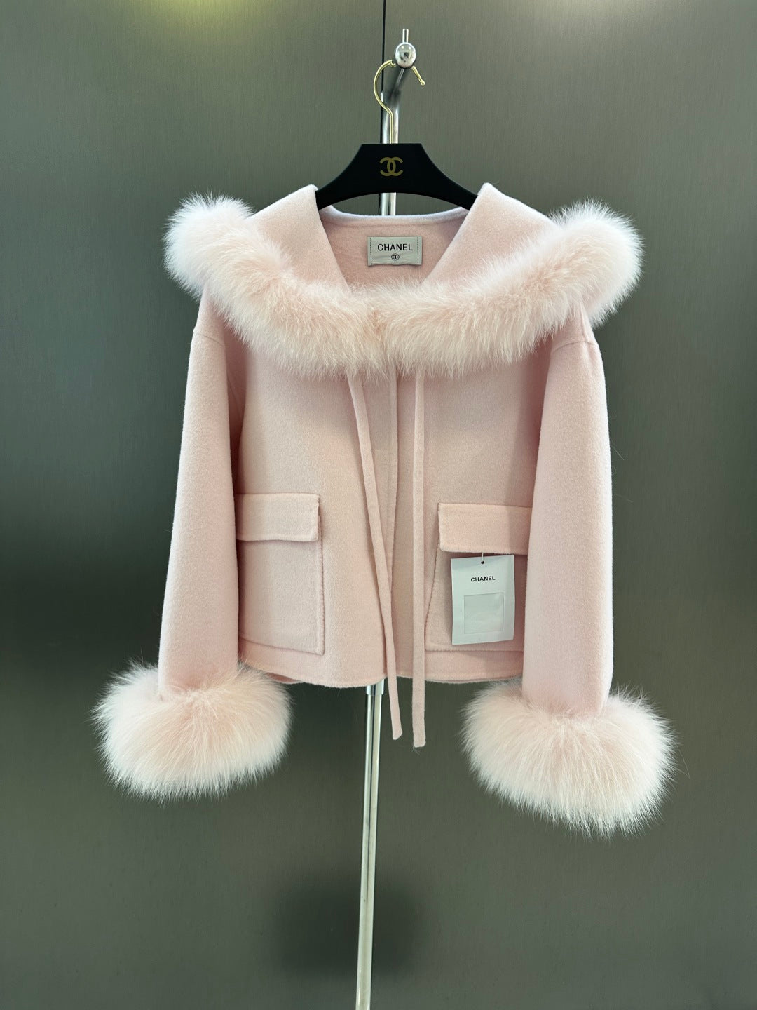 C 25fw New Fox Fur Wool Jacket(WHITE/PINK)