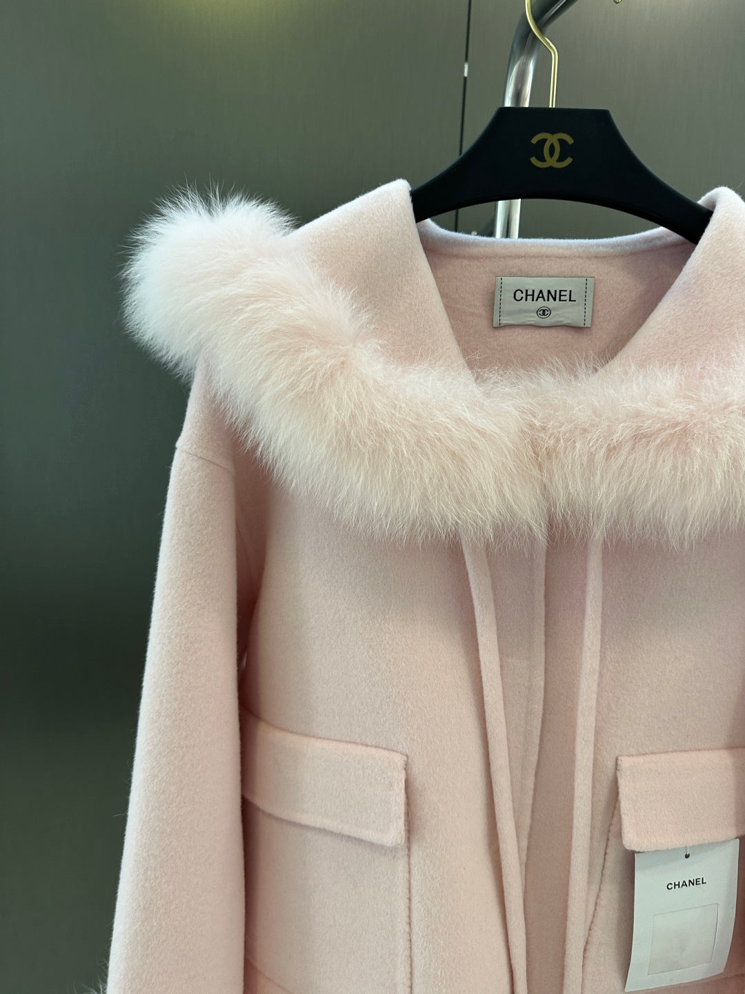 C 25fw New Fox Fur Wool Jacket(WHITE/PINK)