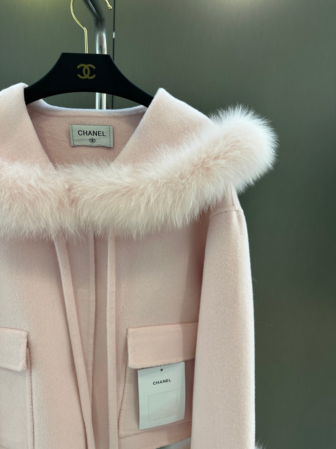 C 25fw New Fox Fur Wool Jacket(WHITE/PINK)